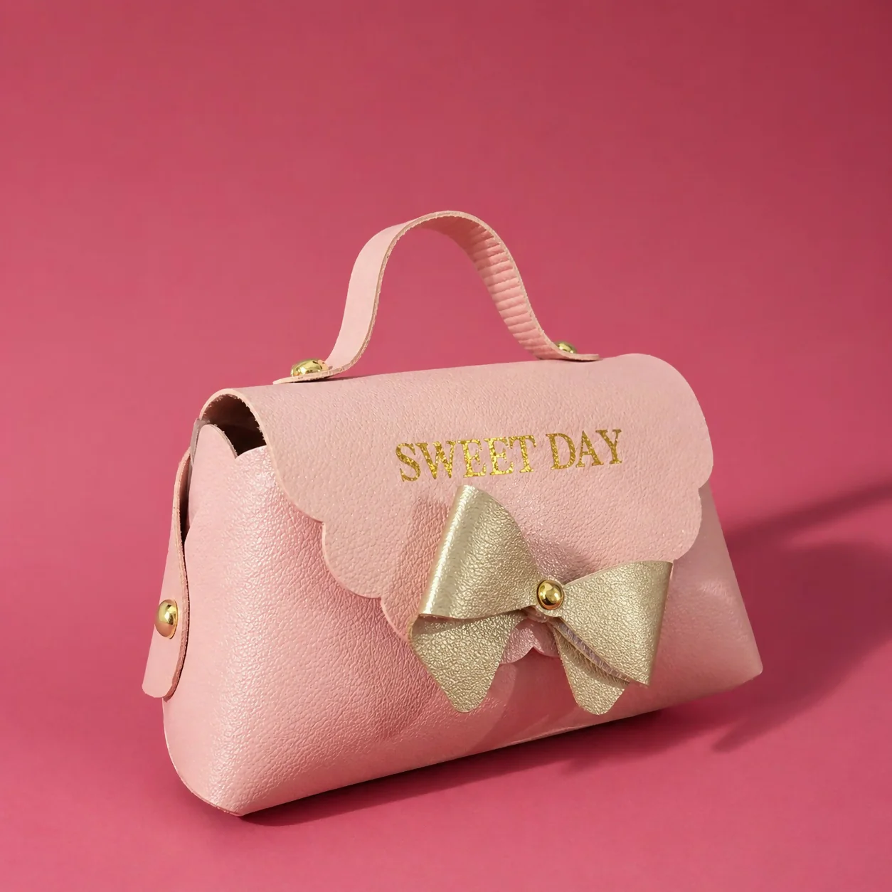 Pink Mini Handbag with Bow Design Small Carry Purse for Kids - Image 3