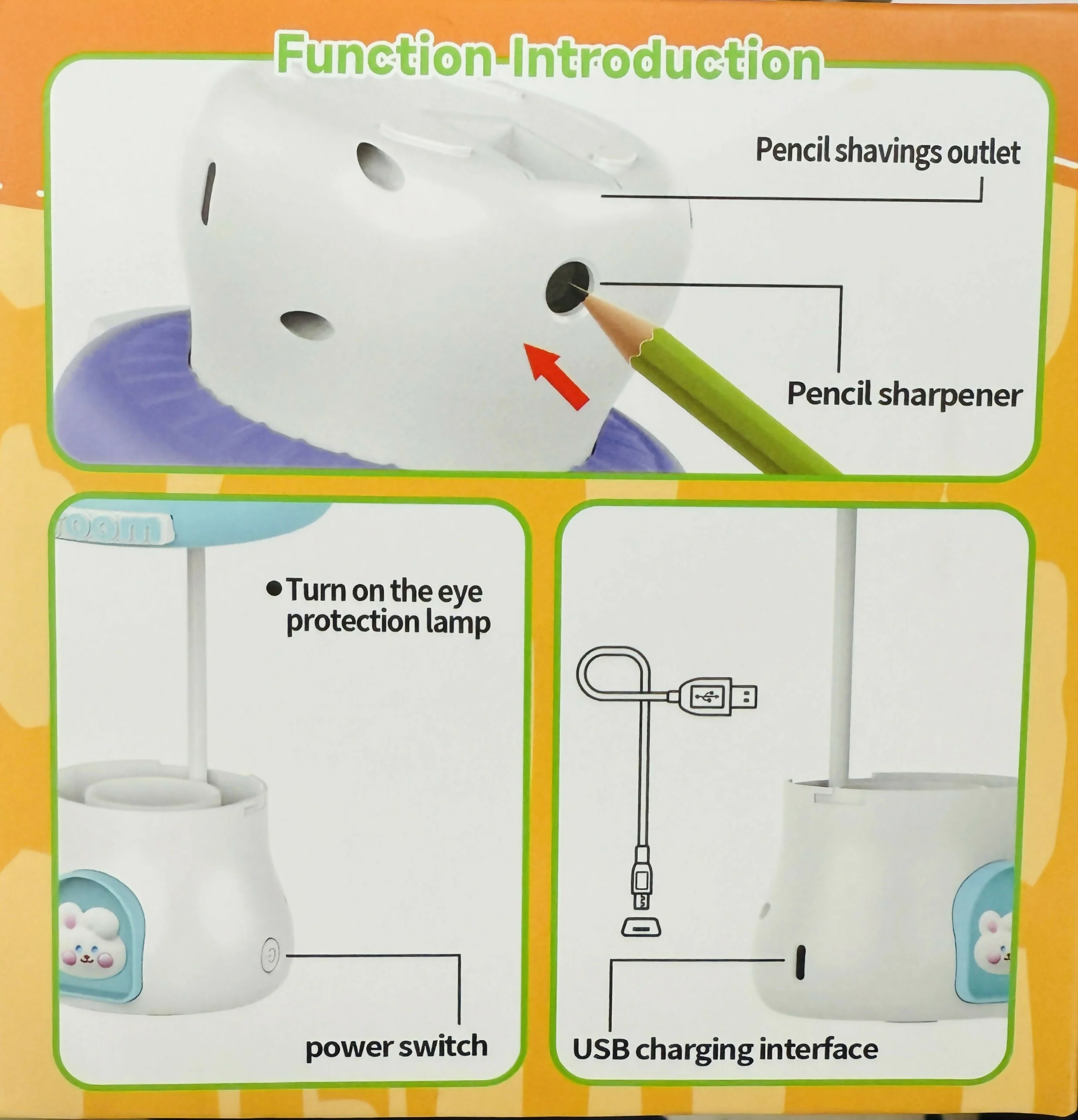 Pink Mushroom Study Table Lamp with Pencil Sharpener & USB Charging - Image 5