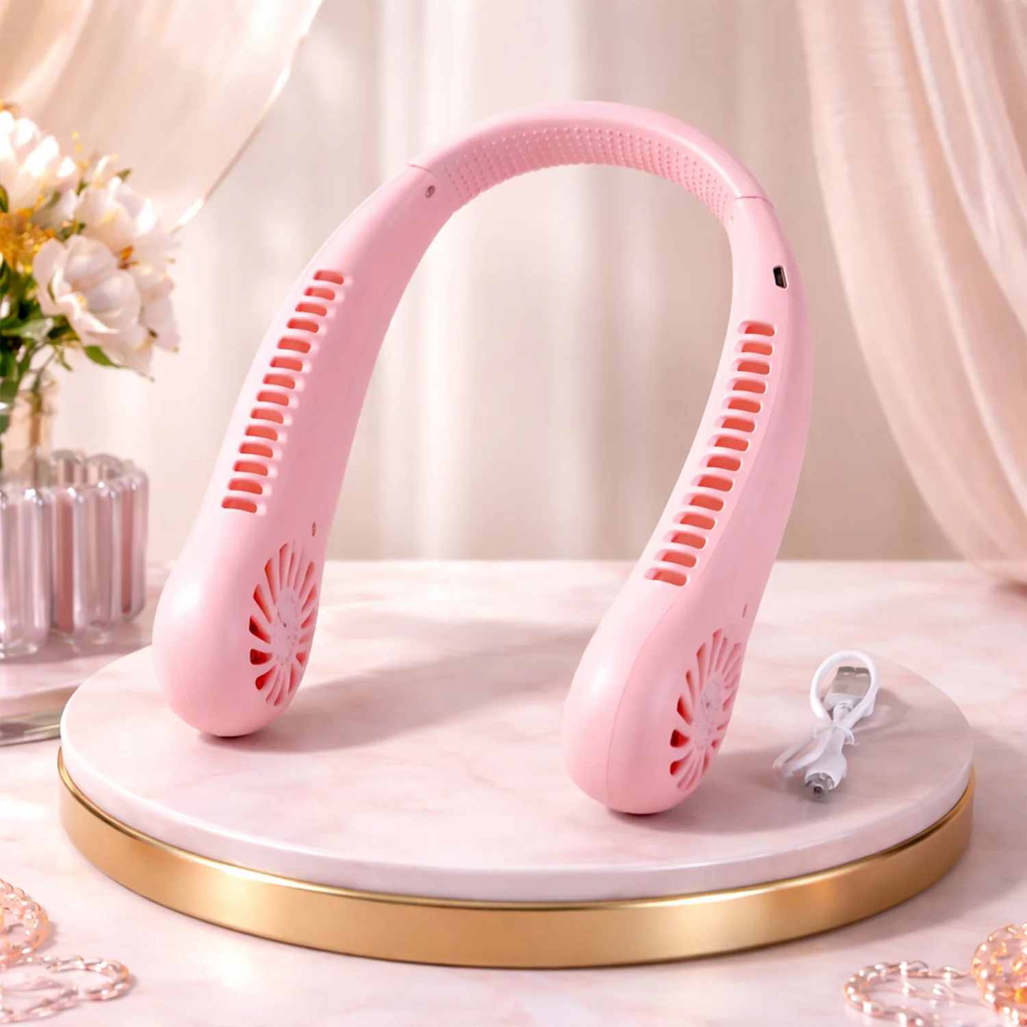 Portable Rechargeable Neck Fan (1 Pc, Pink Color) - Image 3