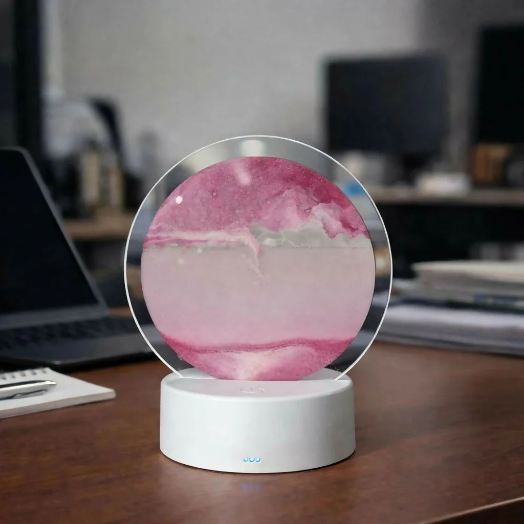 Pink Sand Modern Circular LED Table Lamp with Artistic Acrylic Design - Image 2