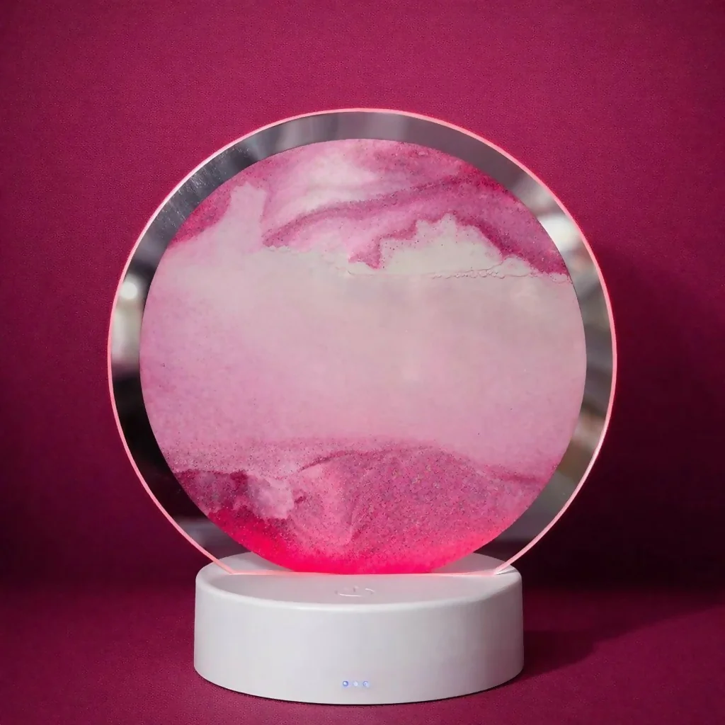 Pink Sand Modern Circular LED Table Lamp with Artistic Acrylic Design - Image 3
