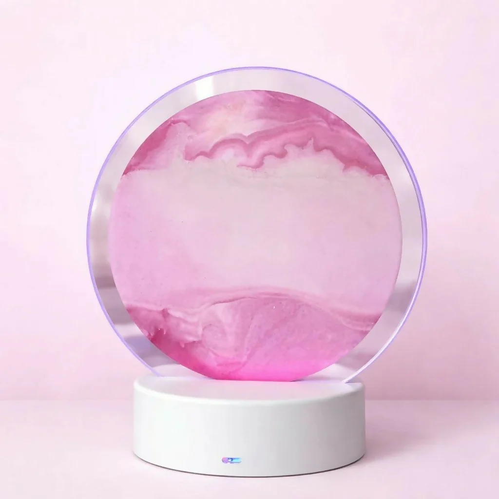 Pink Sand Modern Circular LED Table Lamp with Artistic Acrylic Design - Image 4