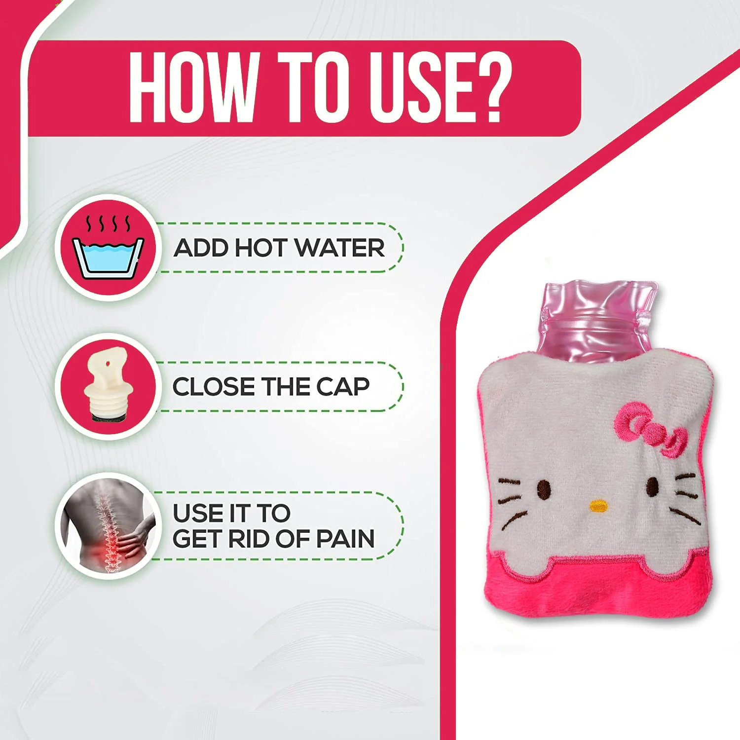 Pink Small Hot Water Bag with Cover for Pain Relief - Image 5