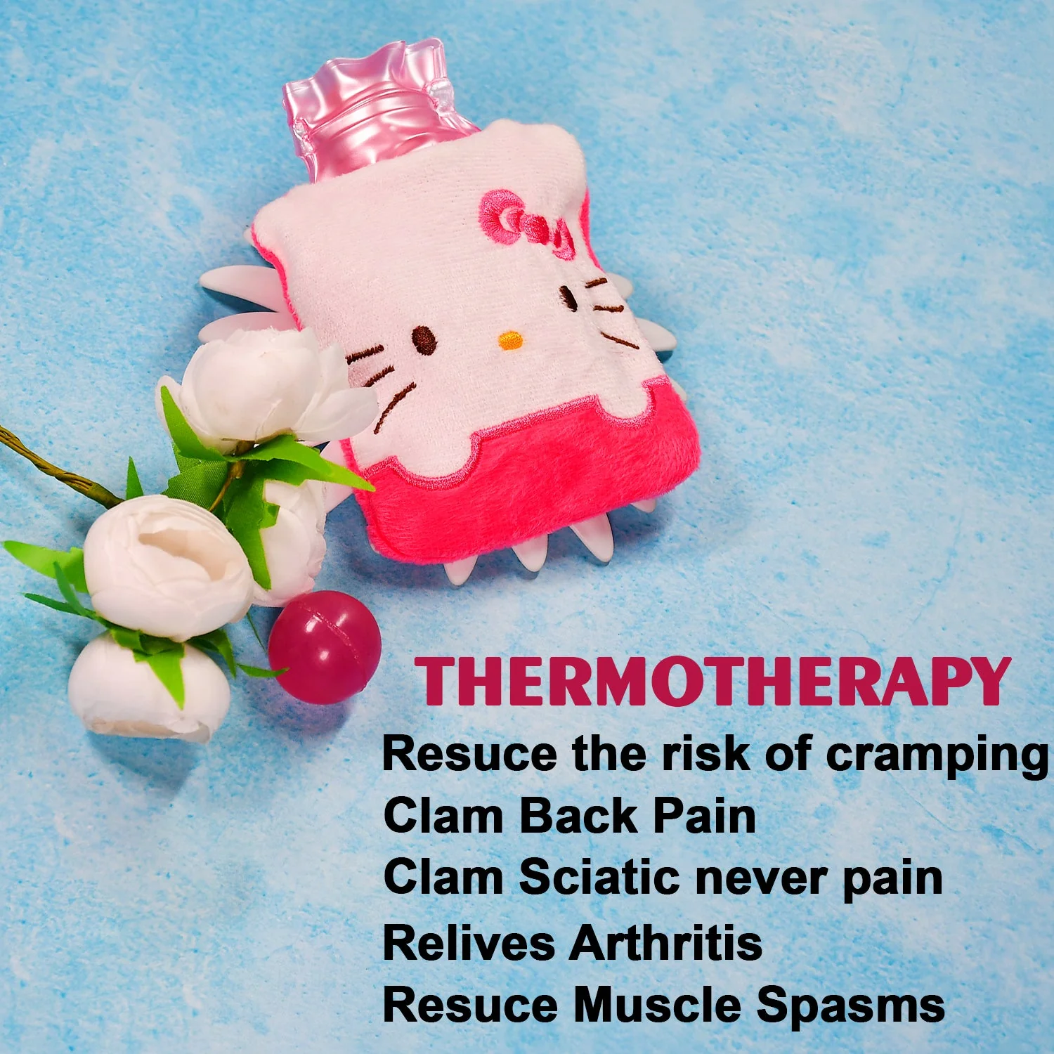 Pink Small Hot Water Bag with Cover for Pain Relief - Image 6