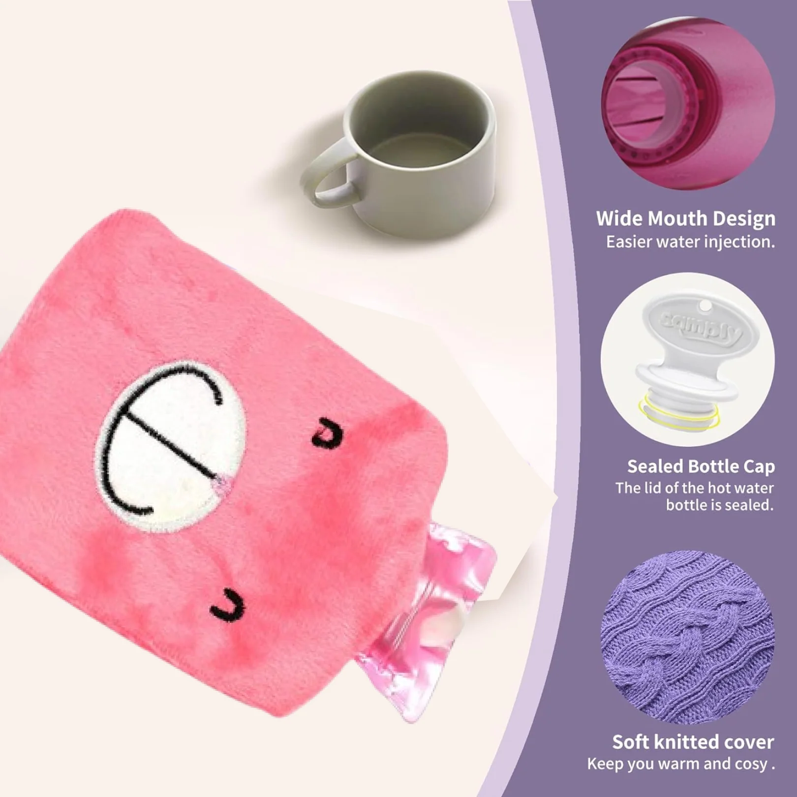 Pink Hot Water Bag with Cover Relief for Neck - Image 2
