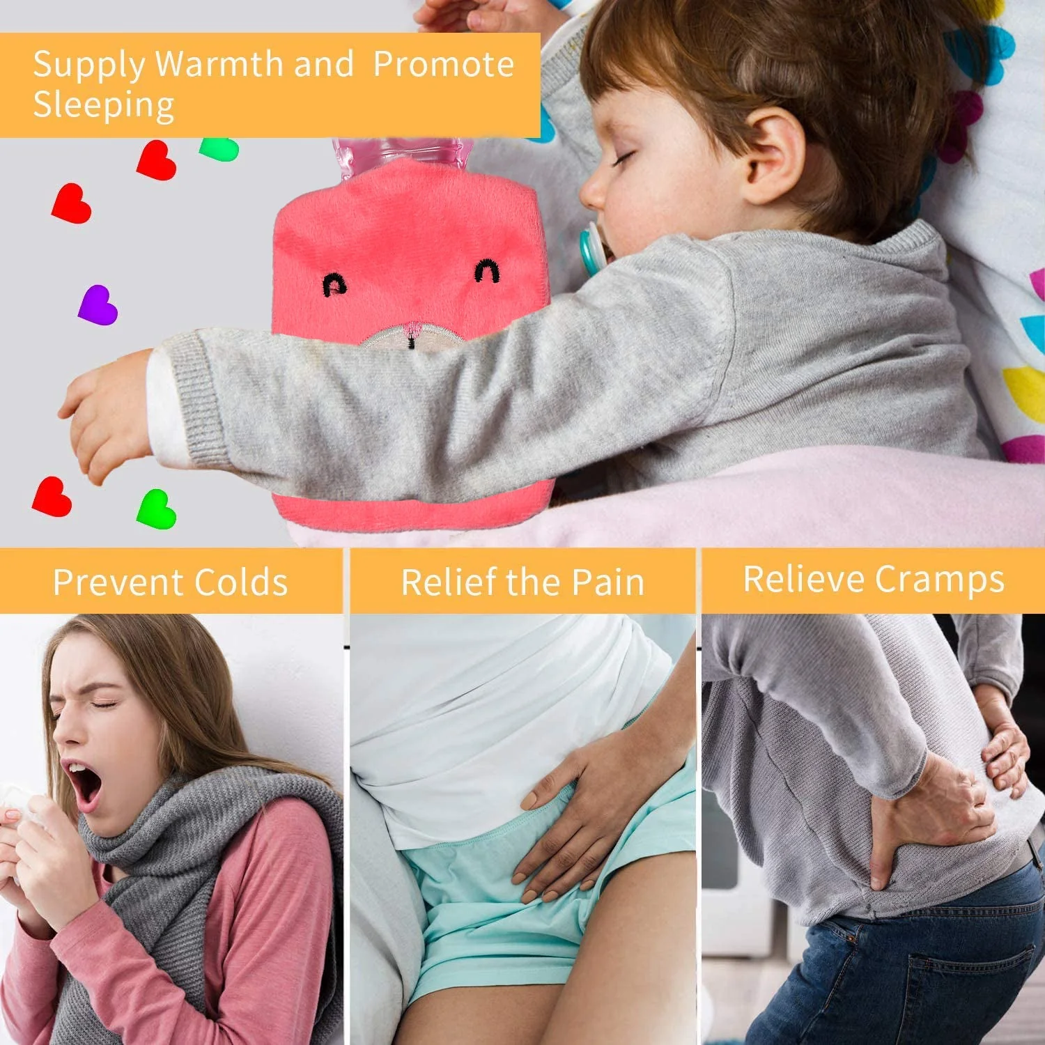 Pink Hot Water Bag with Cover Relief for Neck - Image 7