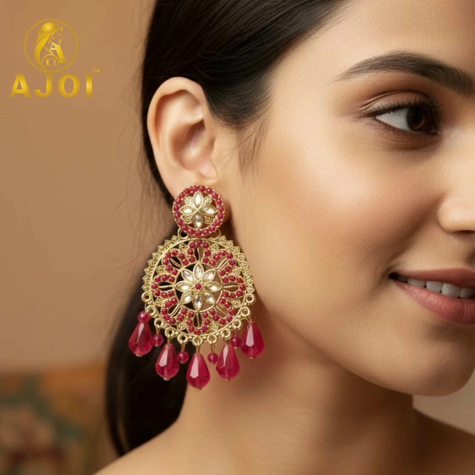 Pink Stylish Floral Earrings - Image 2