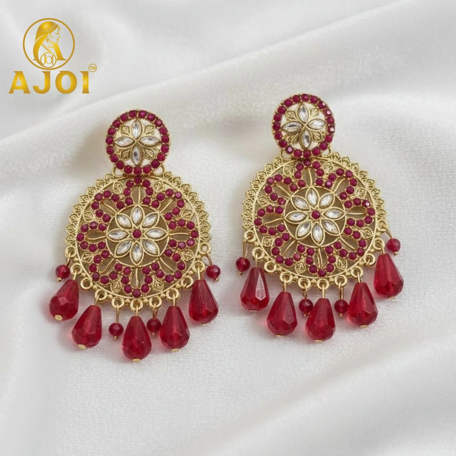 Pink Stylish Floral Earrings - Image 3
