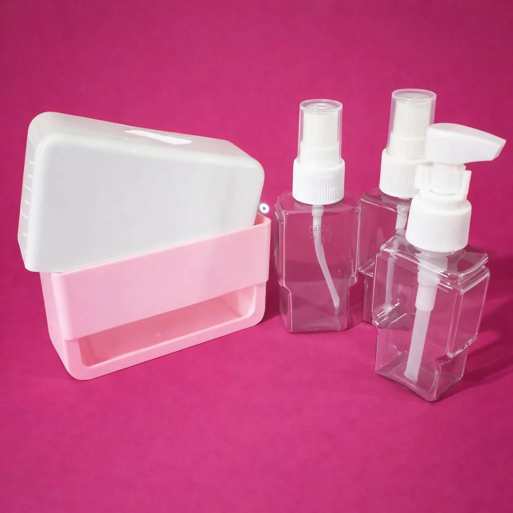 Pink Travel Refillable Bottle Set with Pump and Spray Dispensers - Image 2
