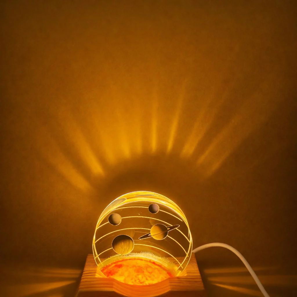 Planet Orbit 3D Acrylic LED Night Lamp with Wooden Base for Home Decor - Image 3