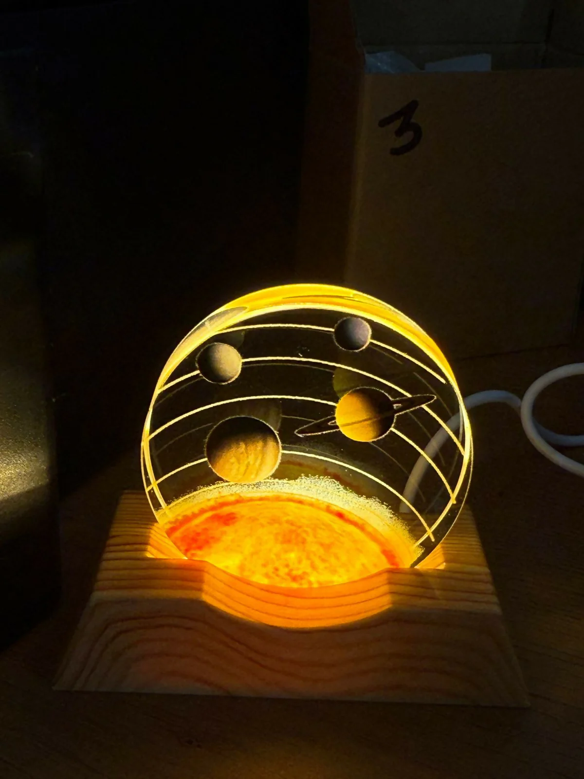 Planet Orbit 3D Acrylic LED Night Lamp with Wooden Base for Home Decor - Image 4