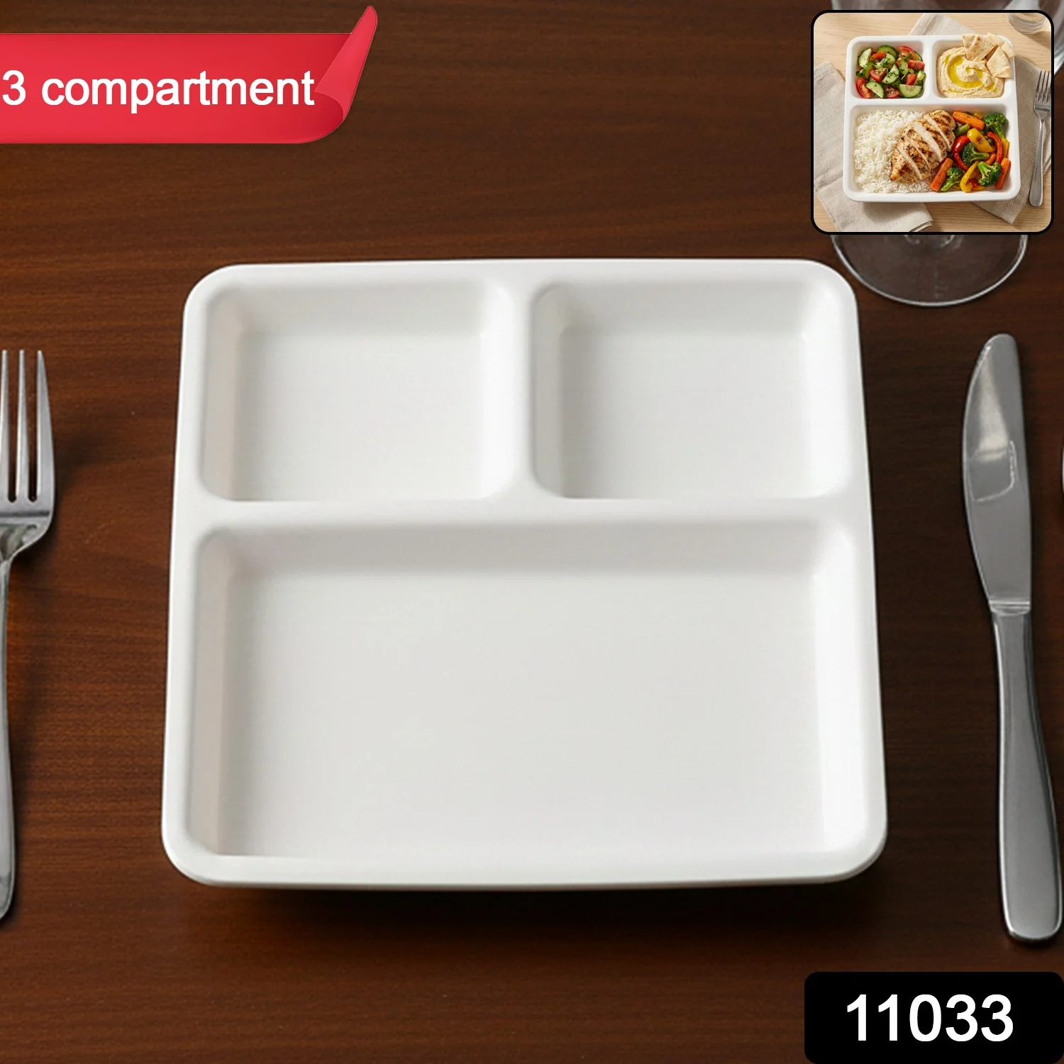 Plastic 3-Compartment Plate for Meal Serving - Image 2