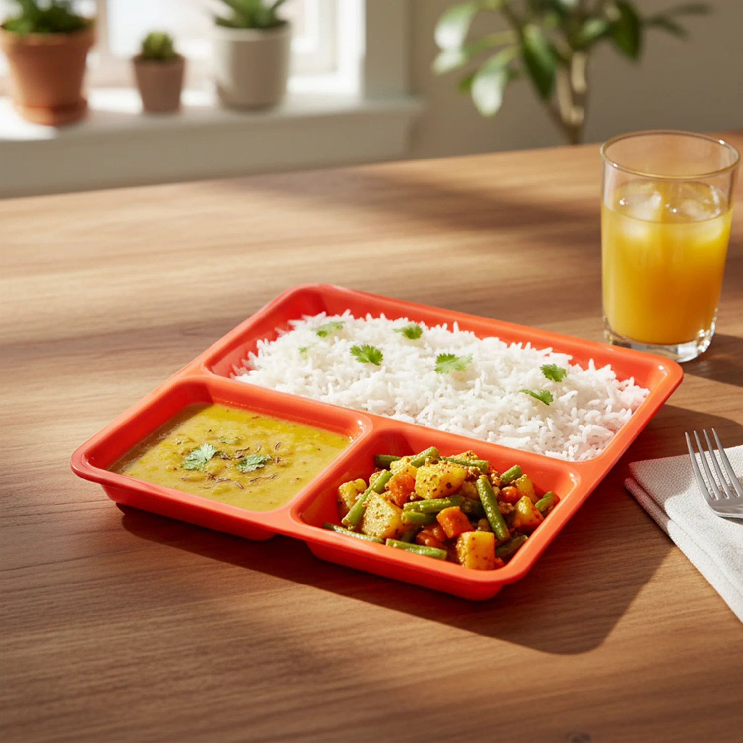 Plastic 3-Compartment Rectangular Meal Serving Tray / Plates (1 Pc) - Image 3