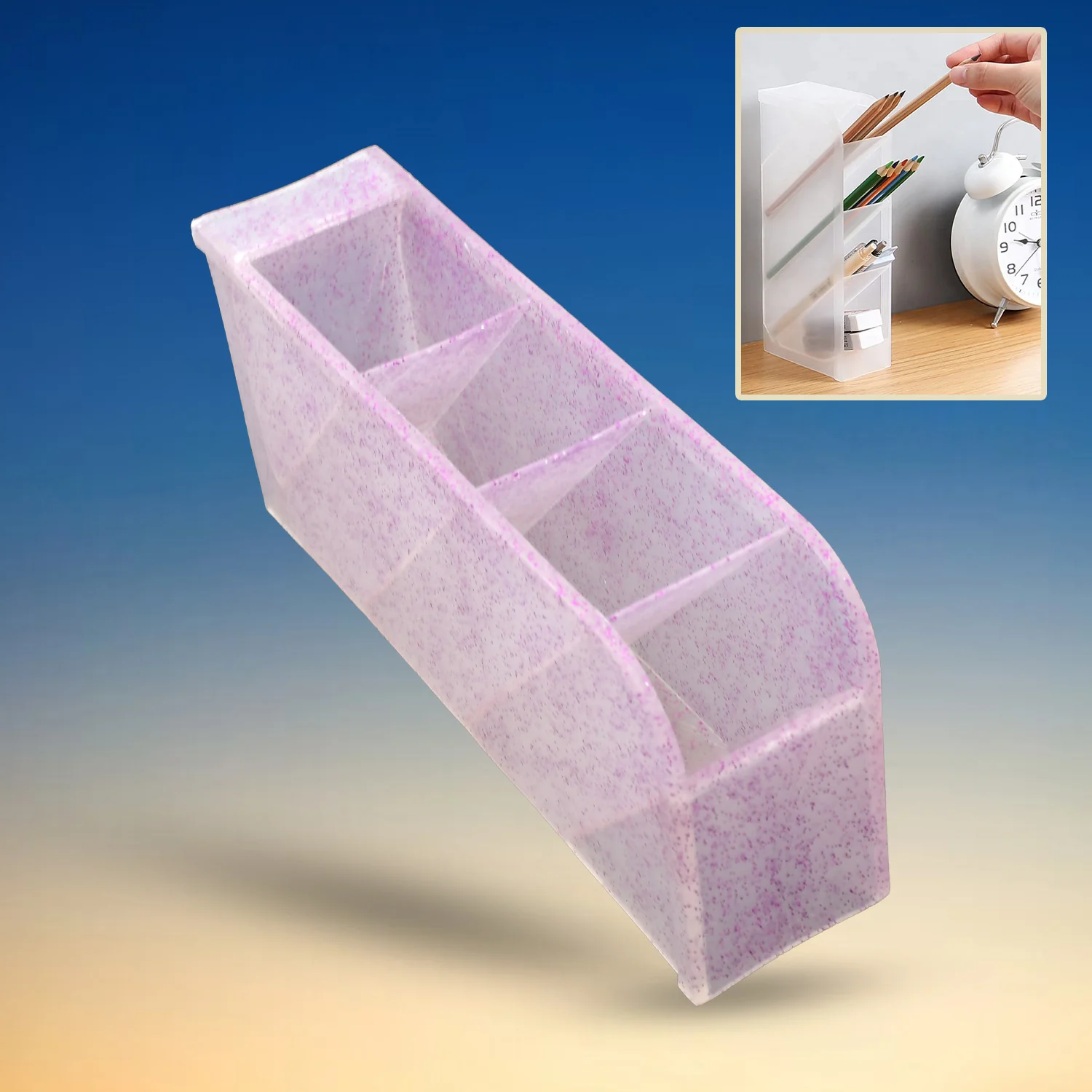 Plastic 4 Compartment Office Desktop Storage Box, Stationary Organizer For School - Image 3
