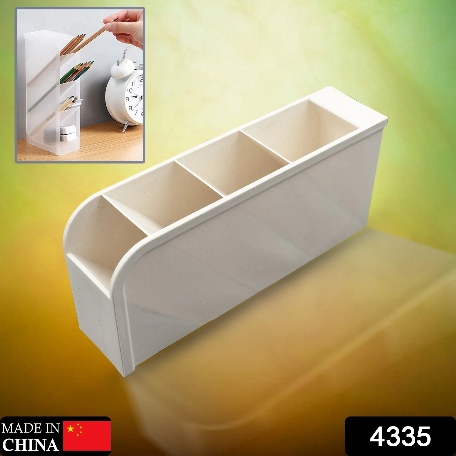 Plastic 4 Compartment Office Desktop Storage Box, Pen Pencil Stand/Holder Stationary Organizer, Plastic Desktop Stationary Organizer For School - Image 2