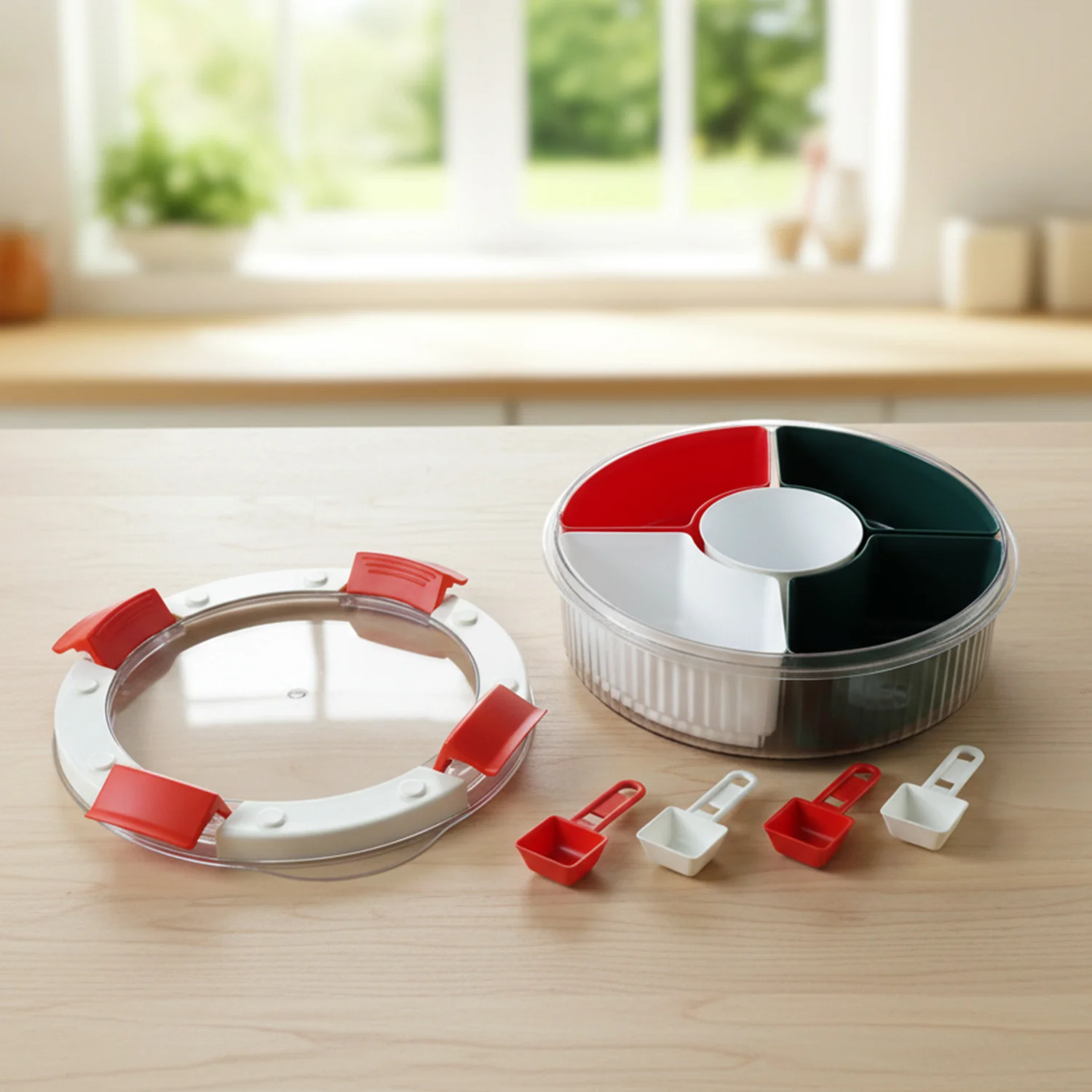 Plastic 5 Compartment Spice Storage Box With Spoons - Image 5