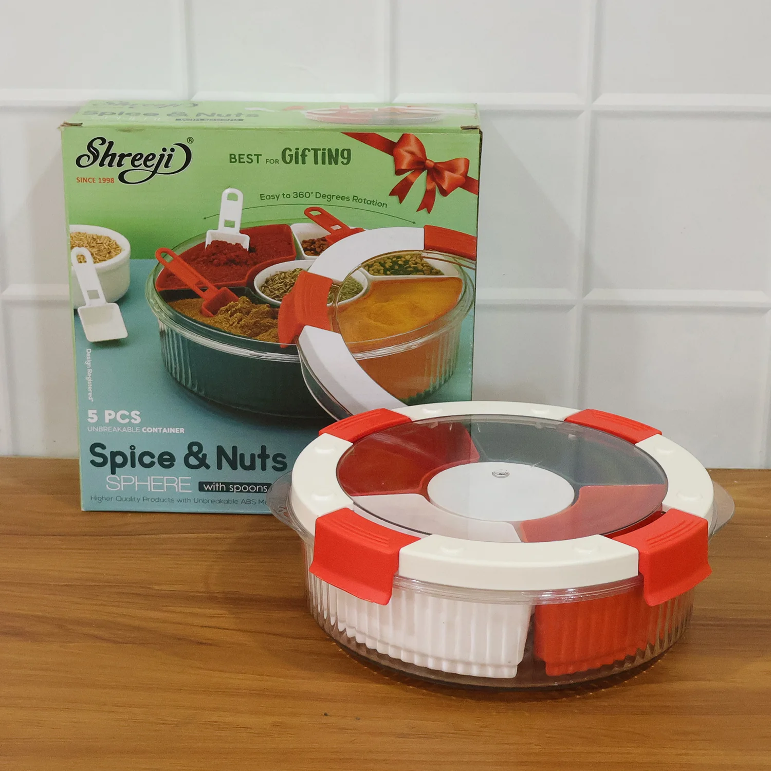 Plastic 5 Compartment Spice Storage Box With Spoons - Image 8