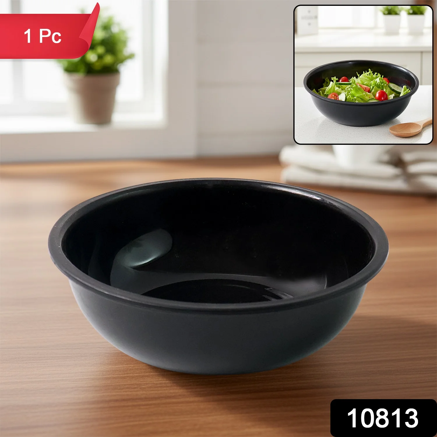 Plastic 6 Inch Black Round Deep Serving Bowl (1 Pc) - Image 2
