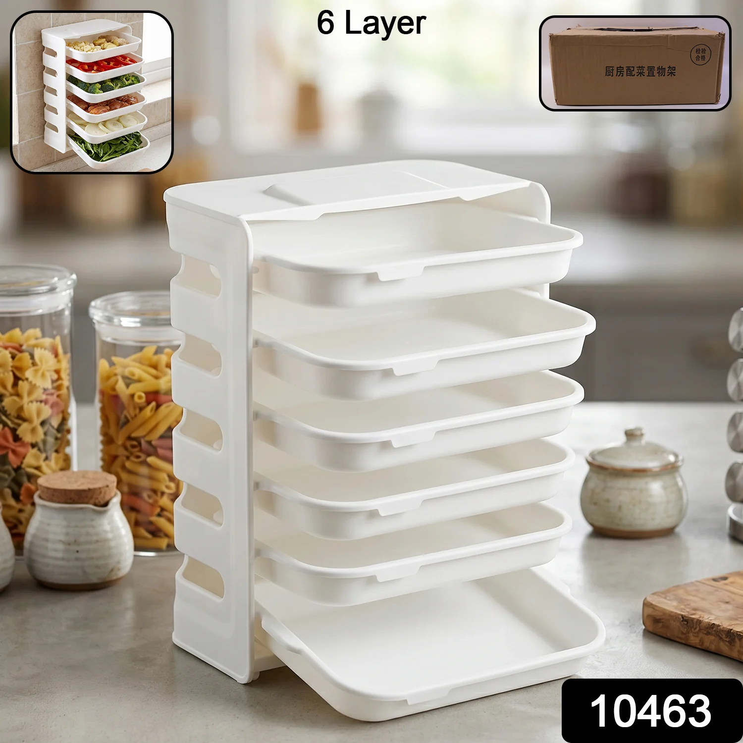 Wall Mount 6-Layer Food Storage Rack – Stackable, Space-Saving Organizer - Image 2