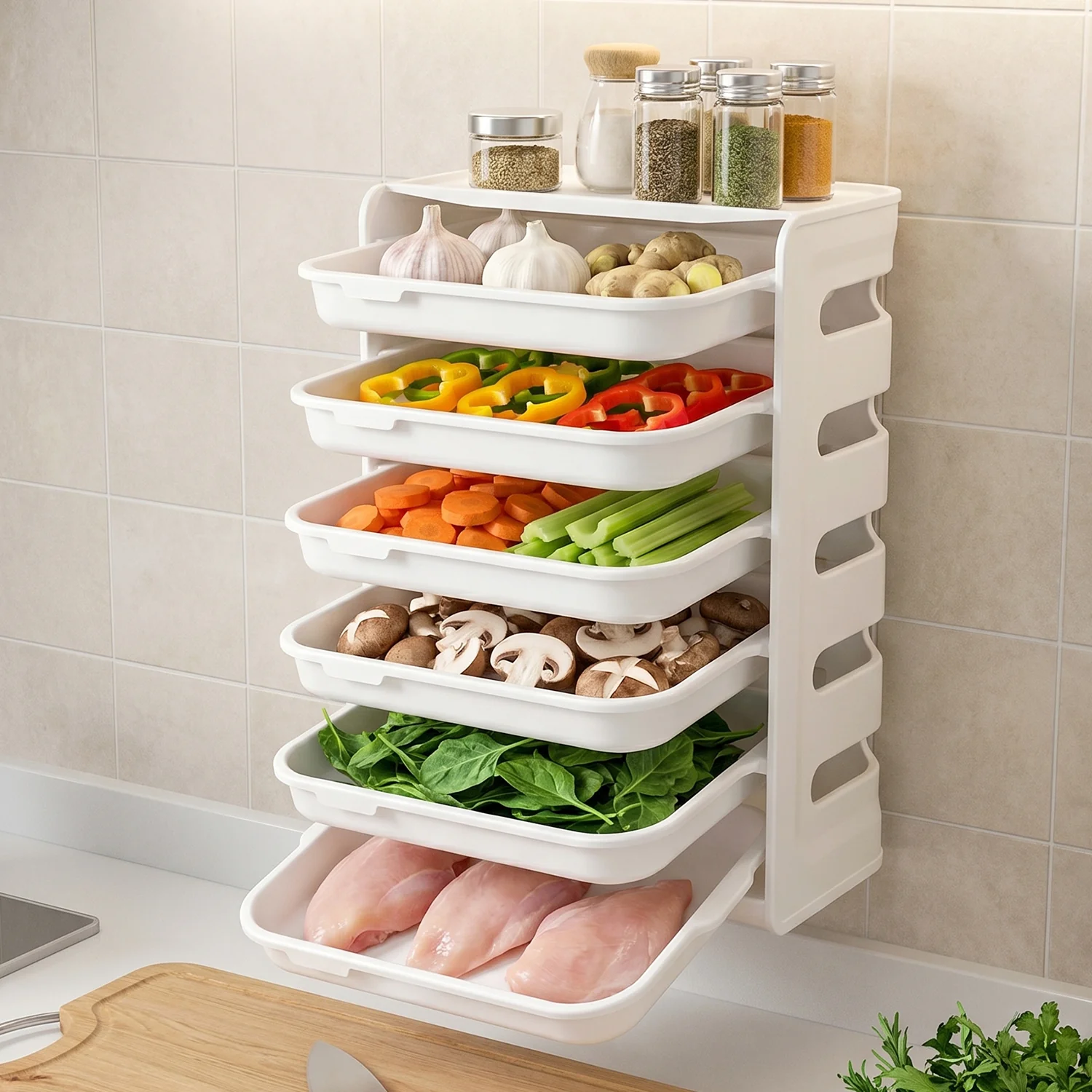 Wall Mount 6-Layer Food Storage Rack – Stackable, Space-Saving Organizer - Image 4
