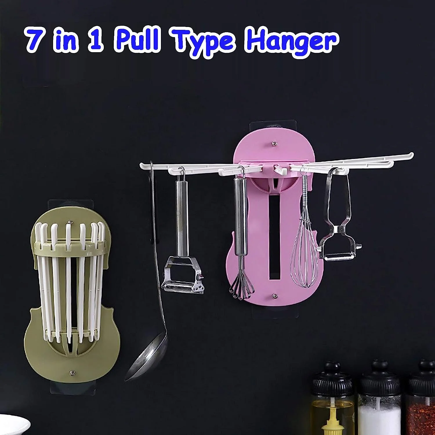 Plastic 7 in 1 Retractable Wall Mounted Pull Out Hanger for Kitchen Bath - Image 3