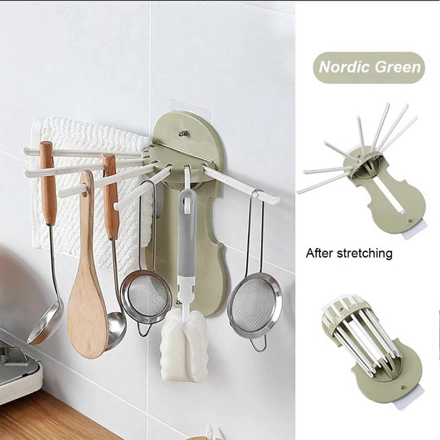 Plastic 7 in 1 Retractable Wall Mounted Pull Out Hanger for Kitchen Bath - Image 4