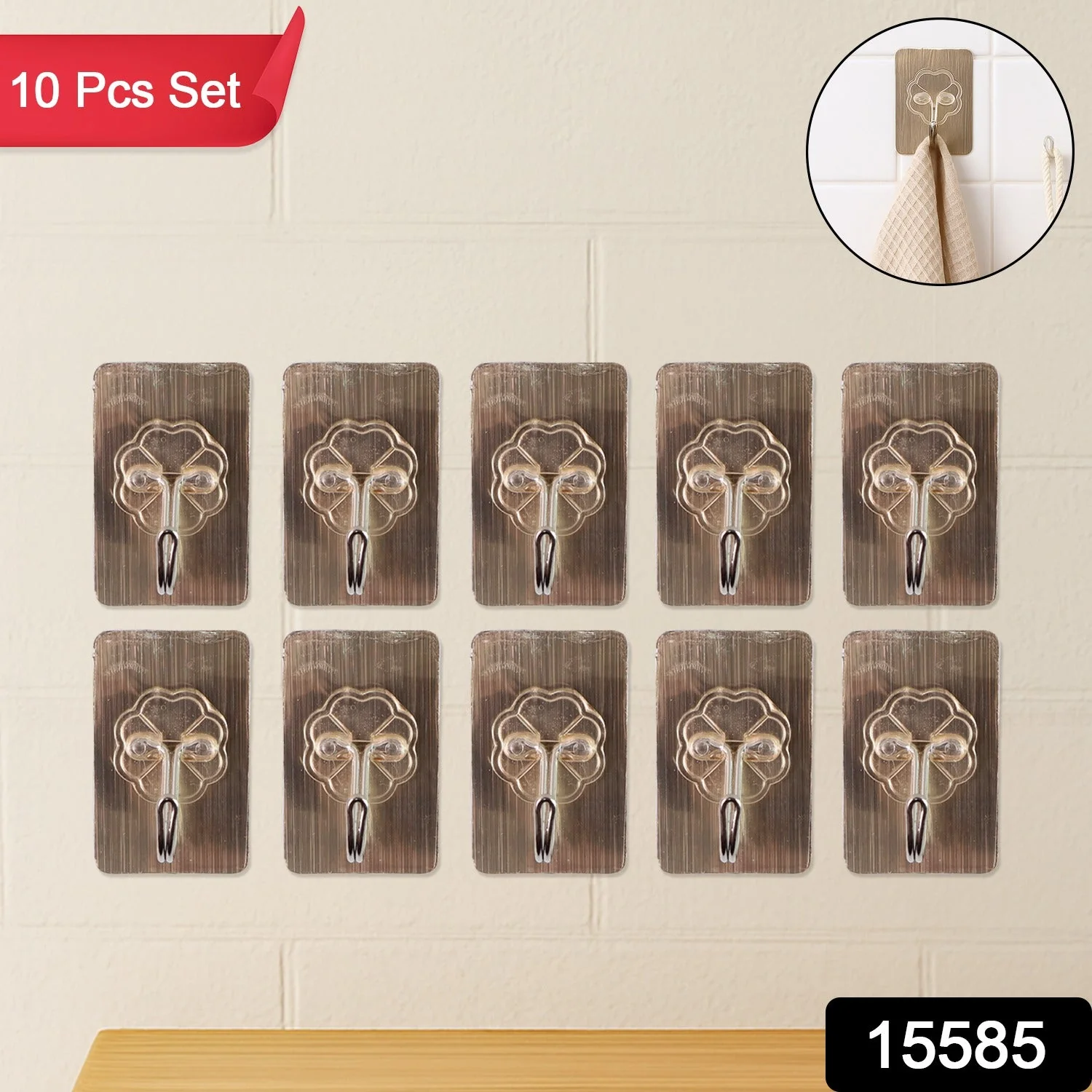 Plastic Adhesive Sticky Waterproof and Oil Proof, Wall Hook (5.5×3.5 Cm & 10 Pc) - Image 2