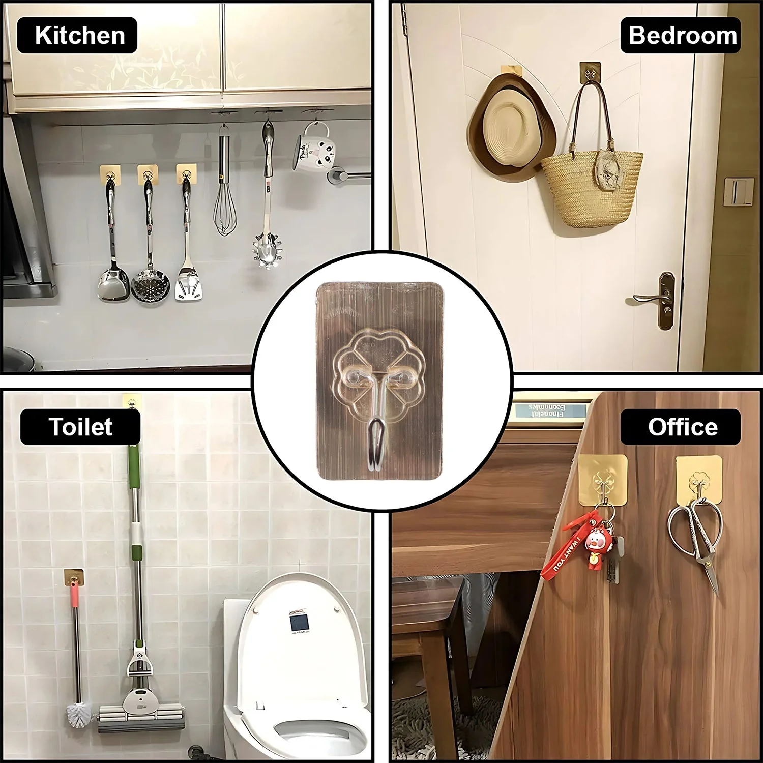 Plastic Adhesive Sticky Waterproof and Oil Proof, Wall Hook (5.5×3.5 Cm & 10 Pc) - Image 3