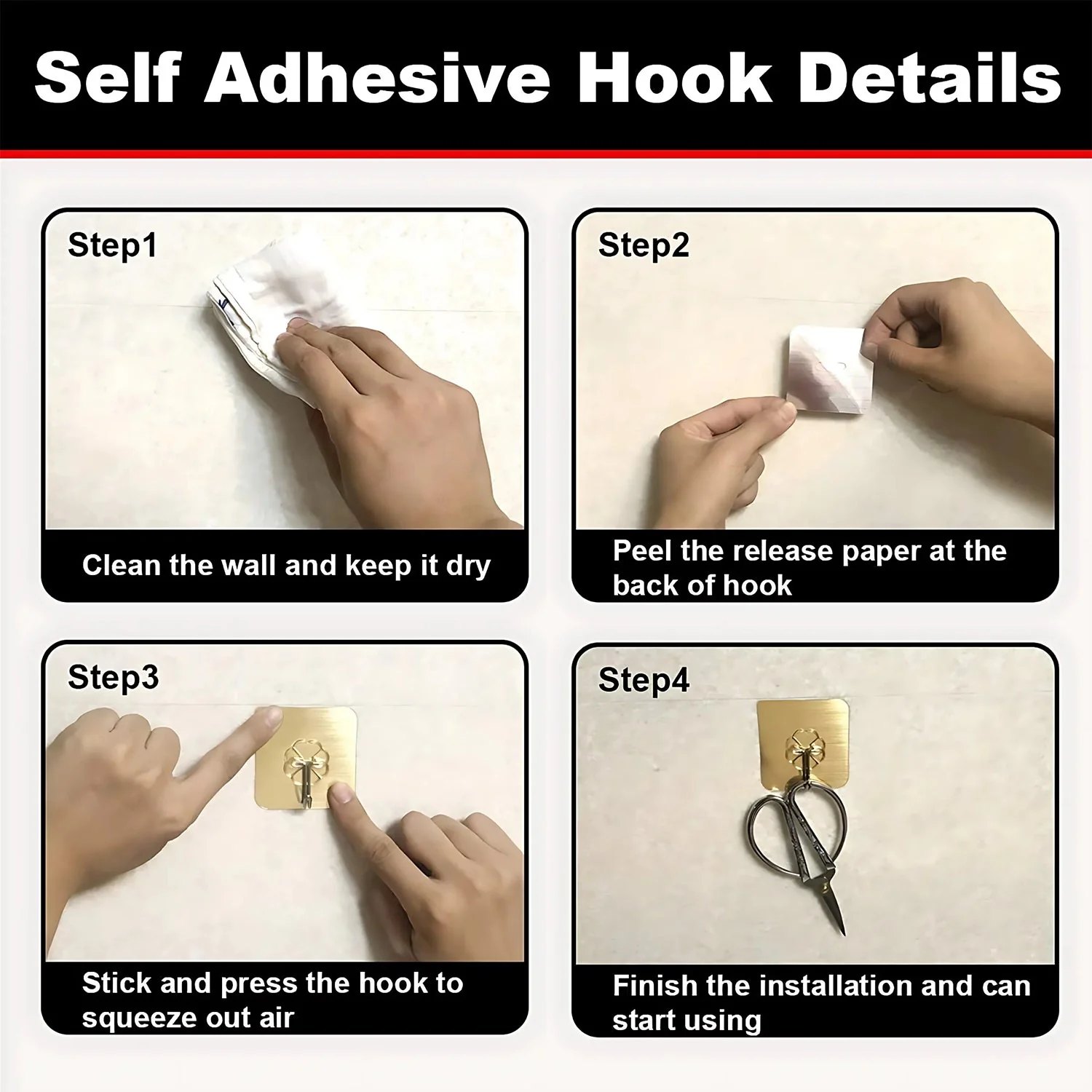 Plastic Adhesive Sticky Waterproof and Oil Proof, Wall Hook (5.5×3.5 Cm & 10 Pc) - Image 4