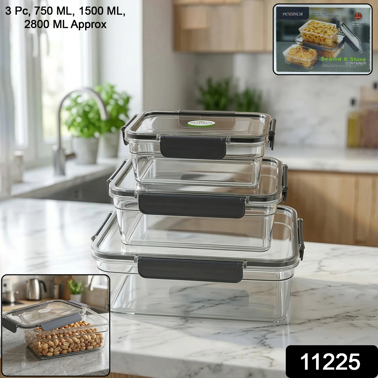 Plastic Airtight Food Storage Container Set(3 Pc, 750 ML, 1500 ML, 2800 ML) - Image 2