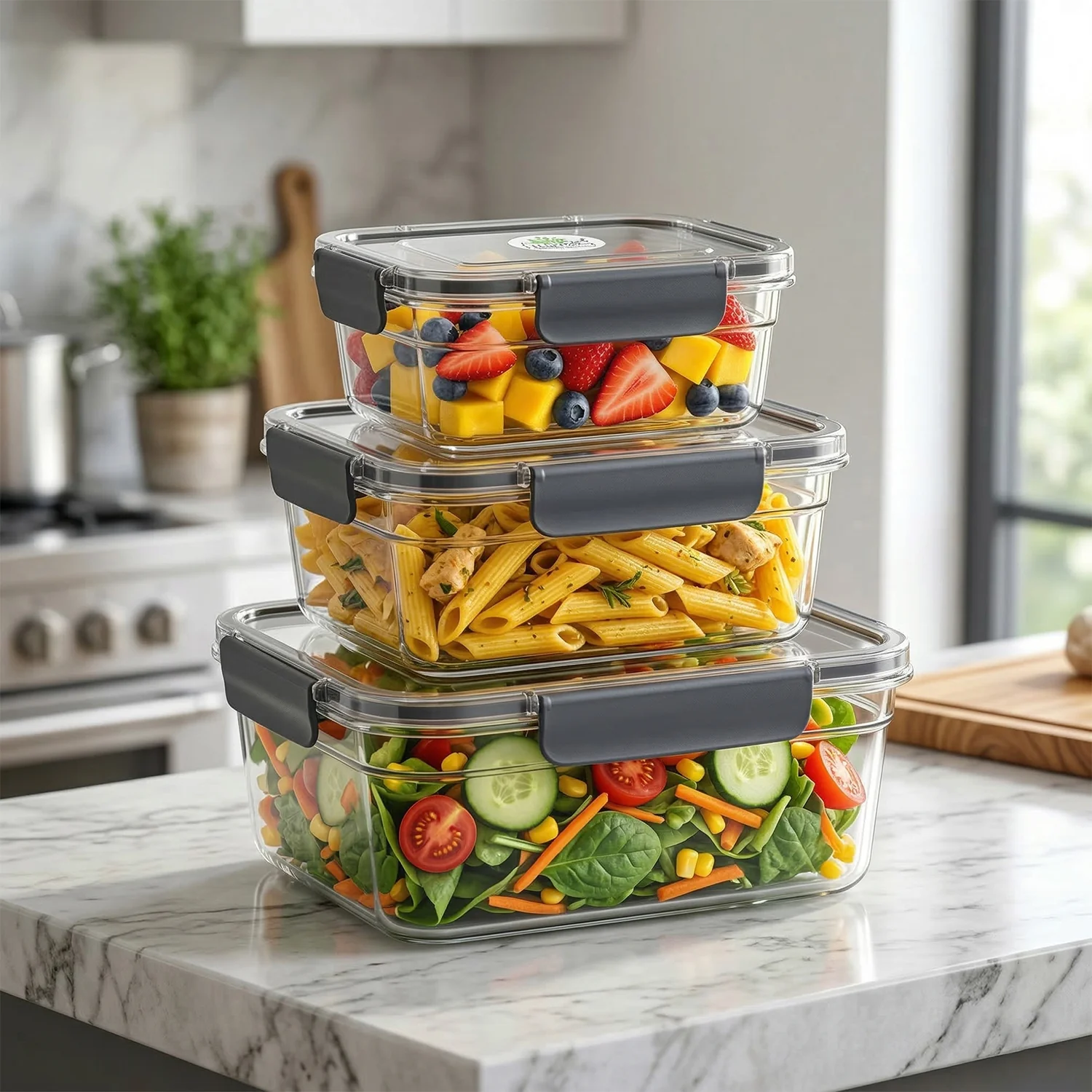 Plastic Airtight Food Storage Container Set(3 Pc, 750 ML, 1500 ML, 2800 ML) - Image 3