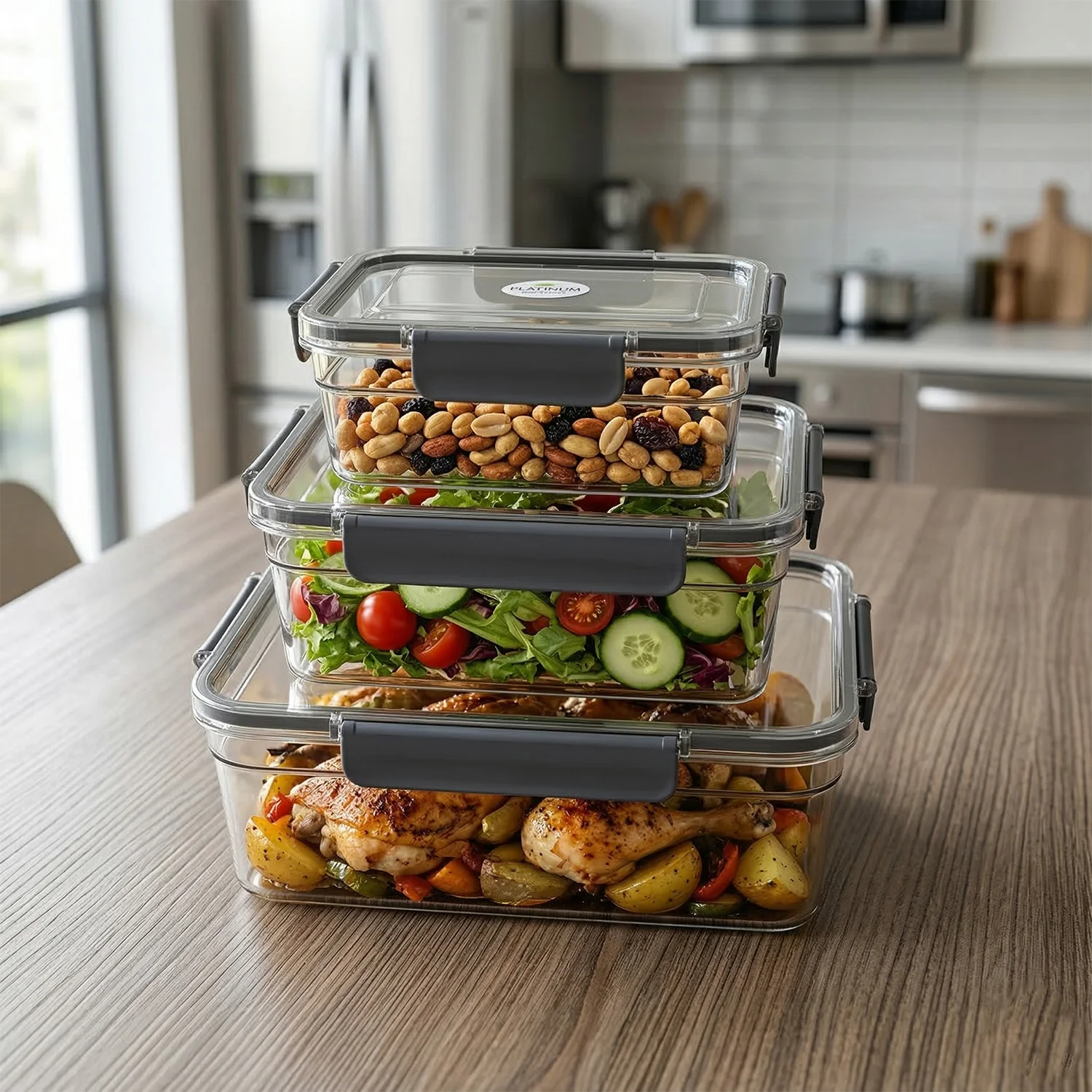 Plastic Airtight Food Storage Container Set(3 Pc, 750 ML, 1500 ML, 2800 ML) - Image 5