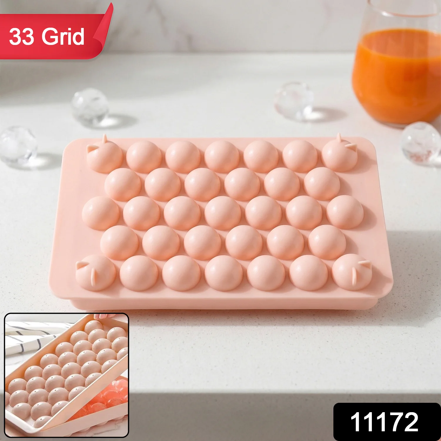 Plastic Ball Ice Cube Tray With Lid (1 Pc, 33 Grid) - Image 2