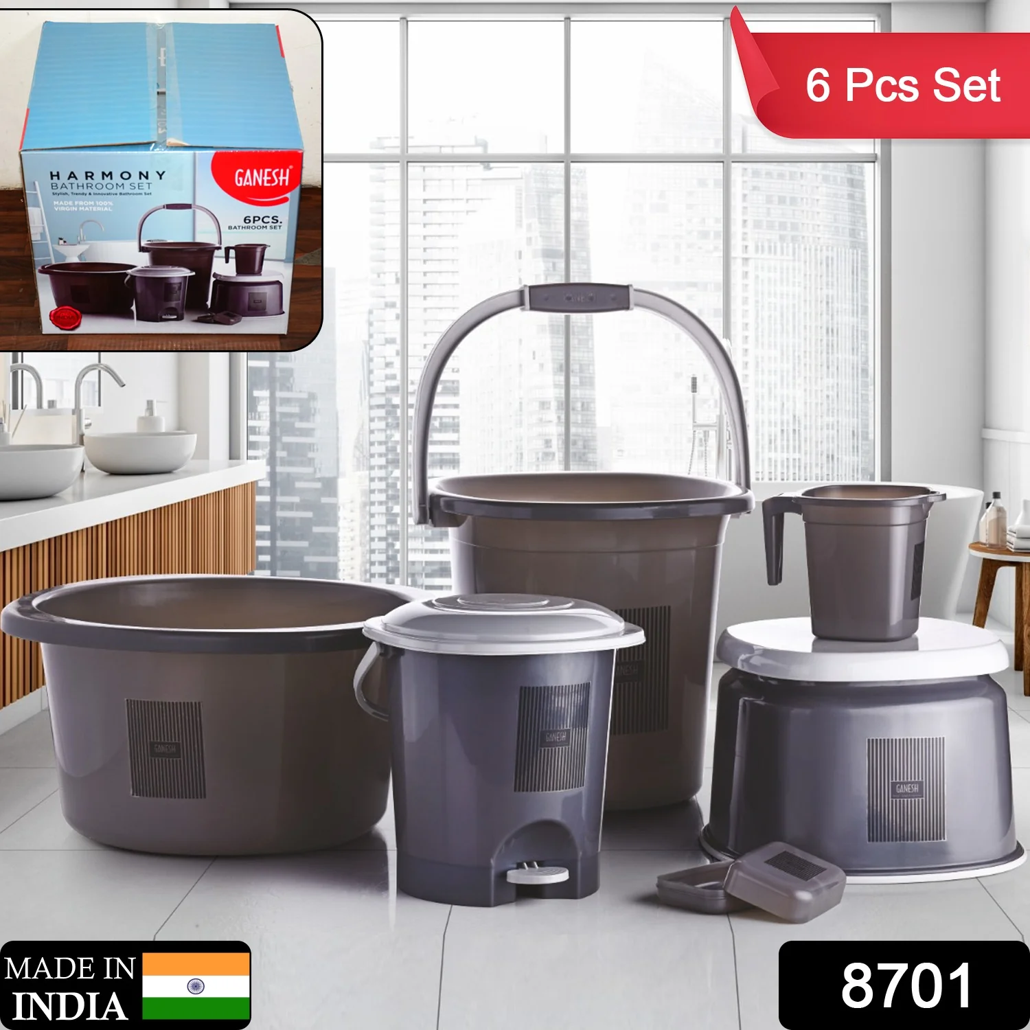 Plastic Bathroom Accessories Set (Mix Color / 6 Pc) - Image 2
