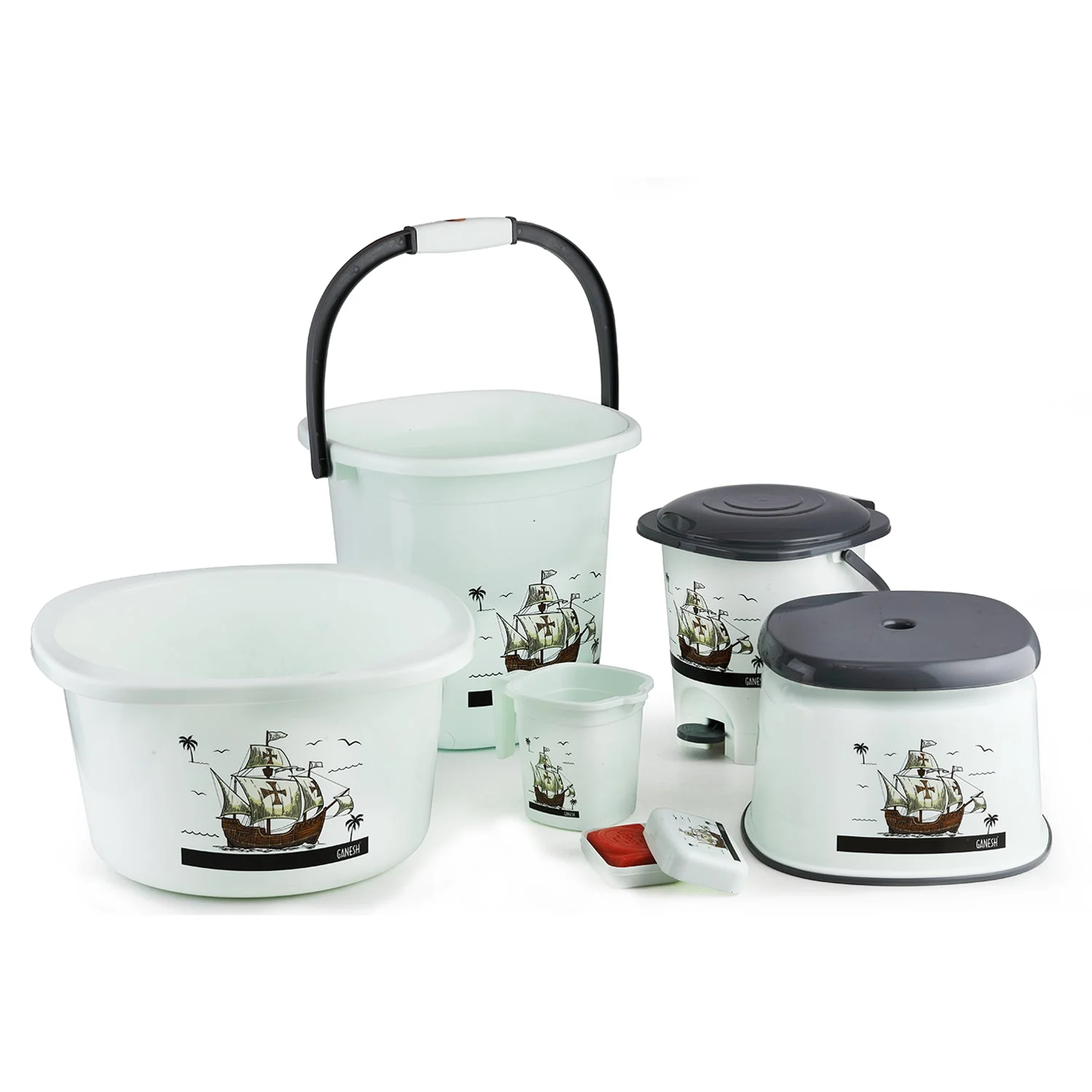 Plastic Bathroom Accessories Set (Mix Color / 6 Pc) - Image 8