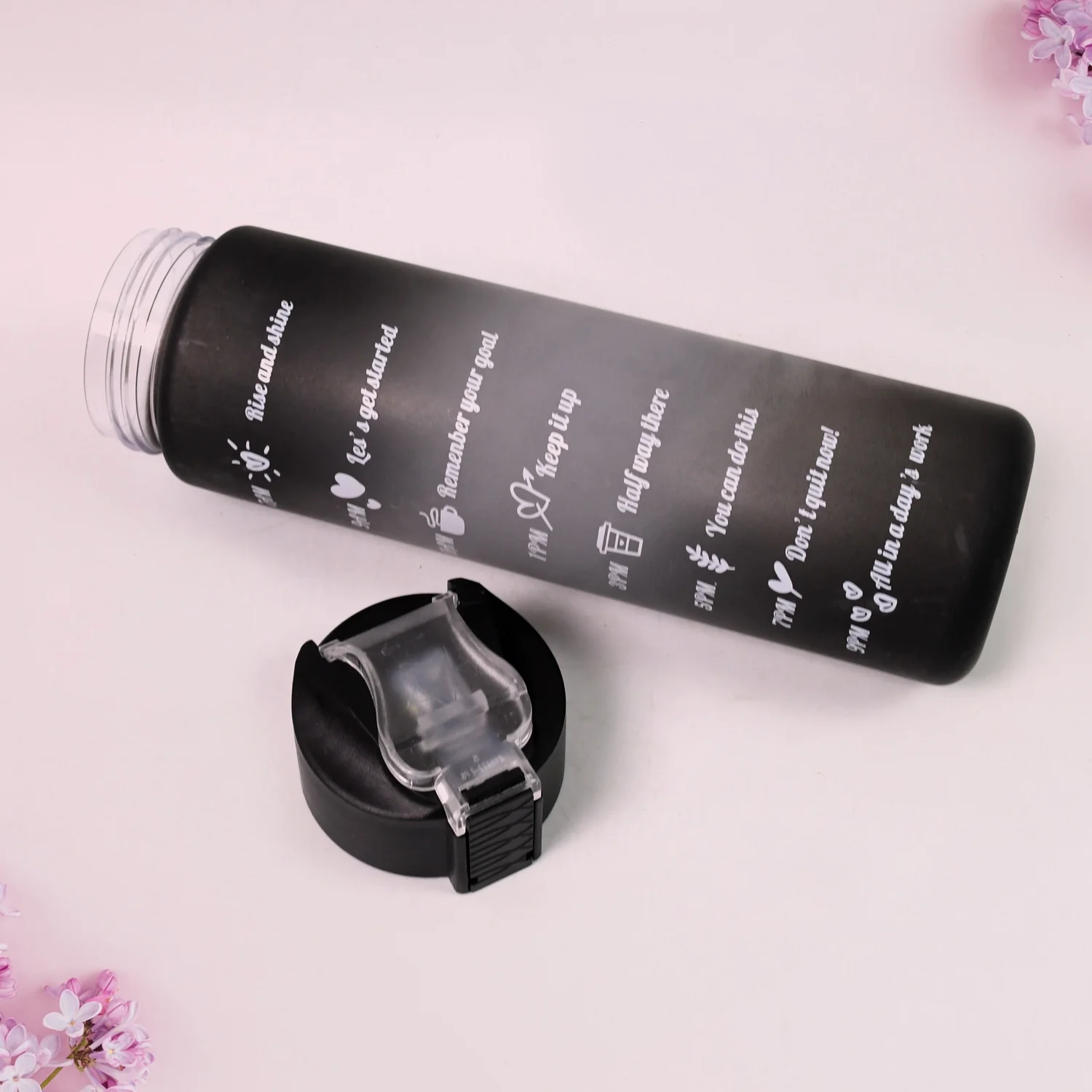 Plastic Black Motivational Water Bottle with Straw (900 ML) - Image 3