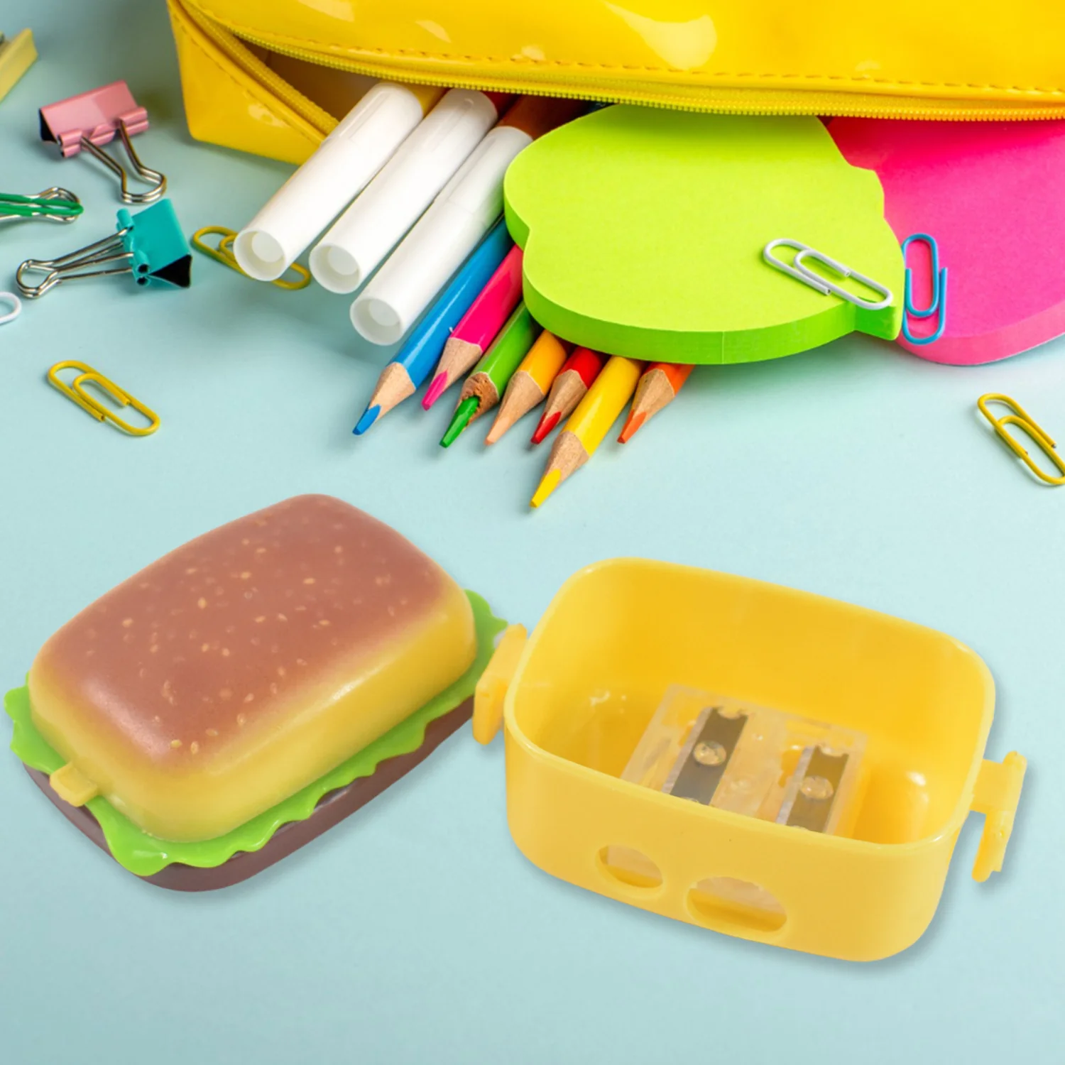Plastic Burger Shape Small Size Double Hole Sharpener With Eraser (1 Set) - Image 5