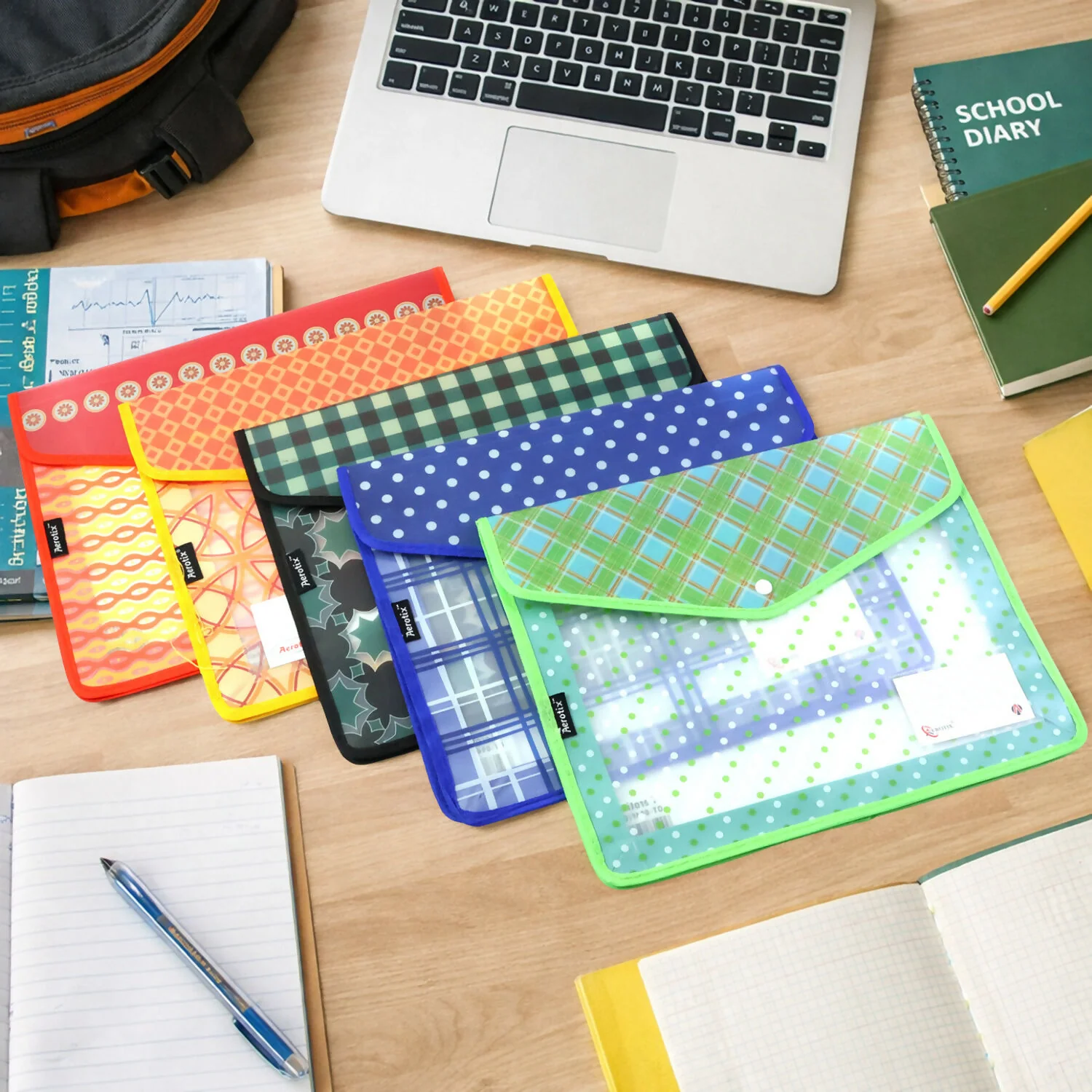Plastic Button File Folder for Documents, Office & School Use – Multicolour (1 Piece) - Image 2