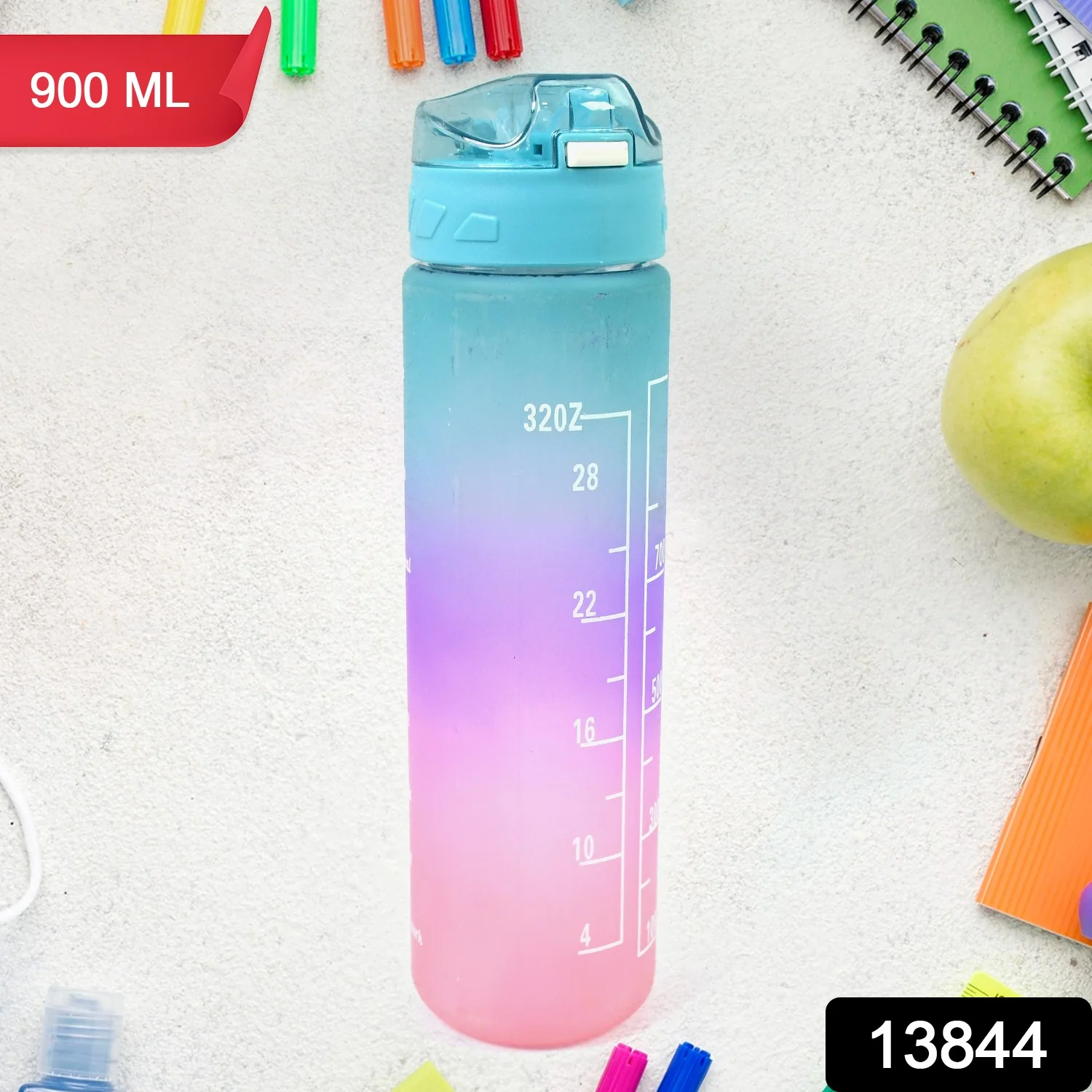 Plastic Colorful Motivational Water Bottle with Straw (900 ML) - Image 2