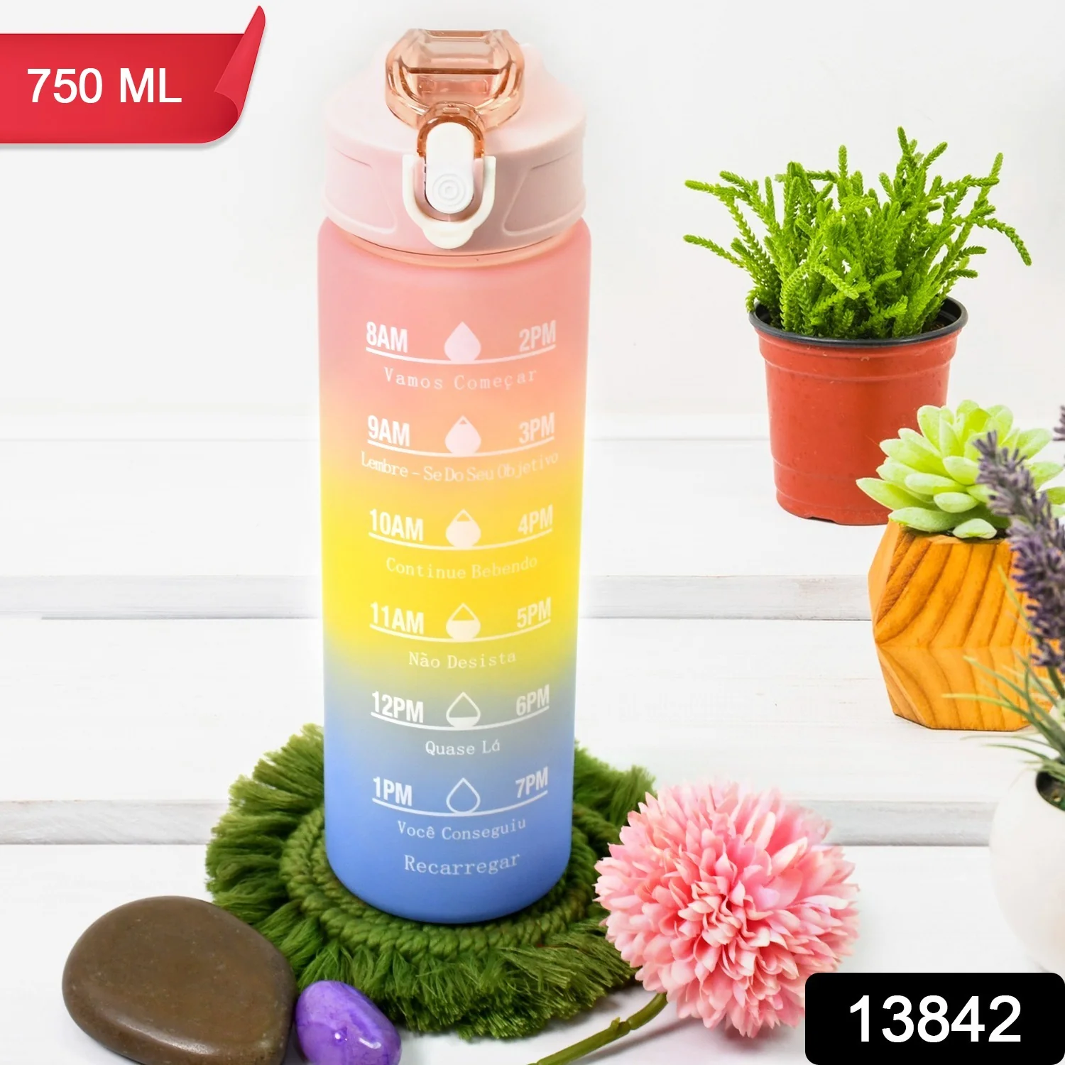 Plastic Colorful Motivational Water Bottle with Straw (750 ML) - Image 2