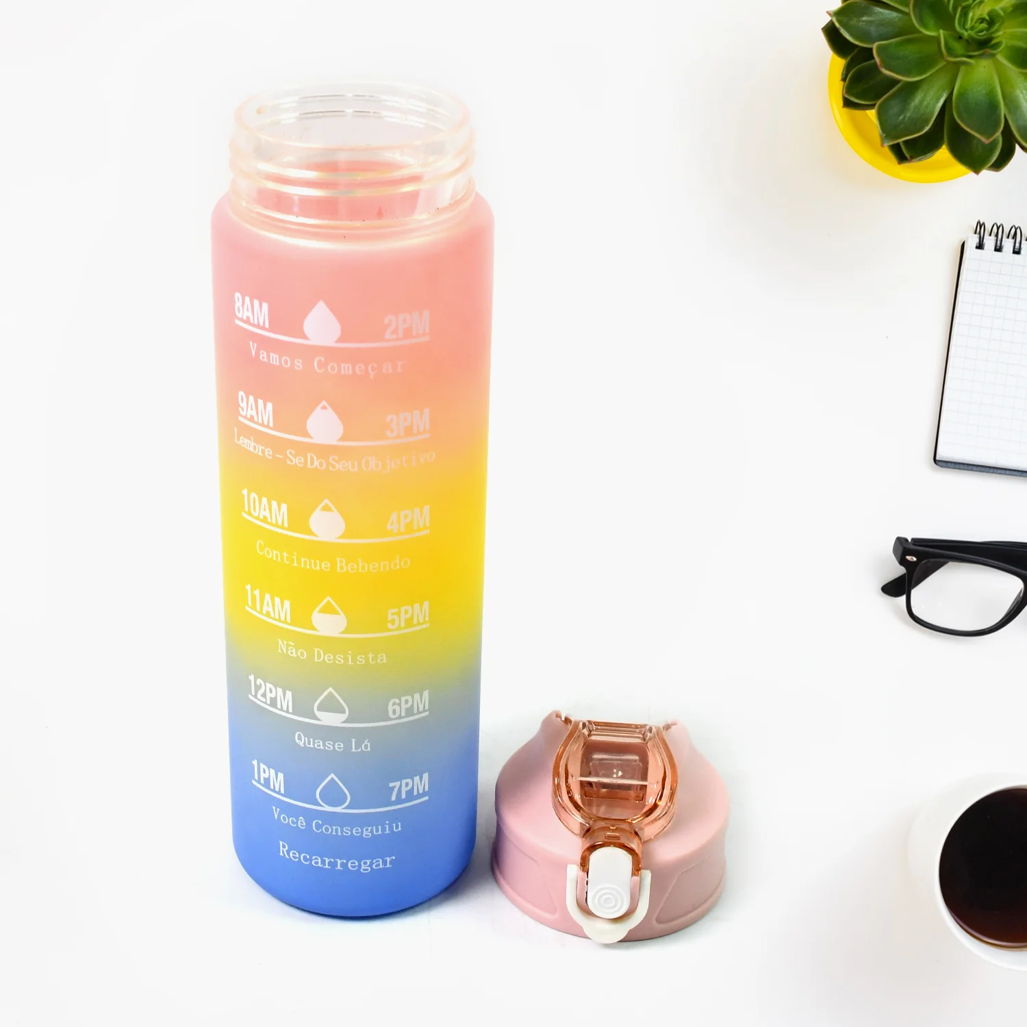Plastic Colorful Motivational Water Bottle with Straw (750 ML) - Image 6