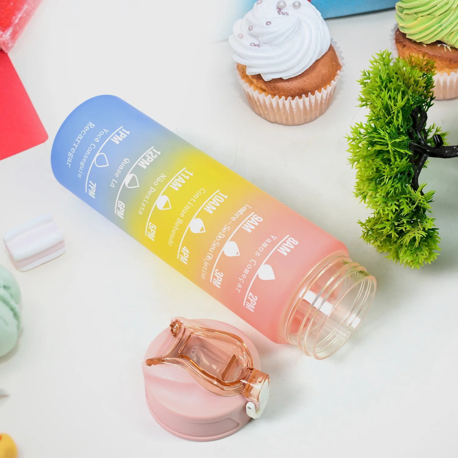 Plastic Colorful Motivational Water Bottle with Straw (750 ML) - Image 7