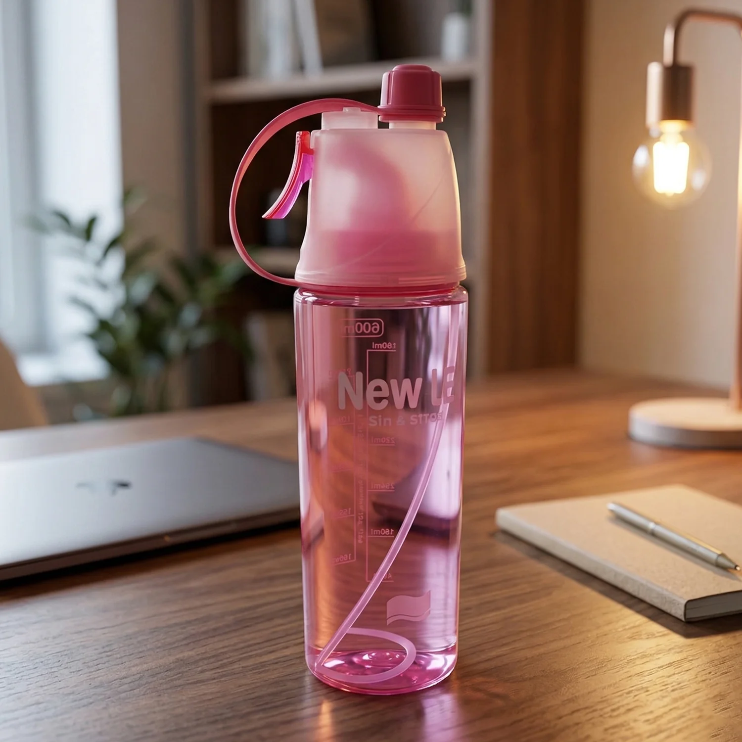 Plastic Sports Water Bottle – Dual Function with Built-In Mist Spray (600 ML) - Image 4