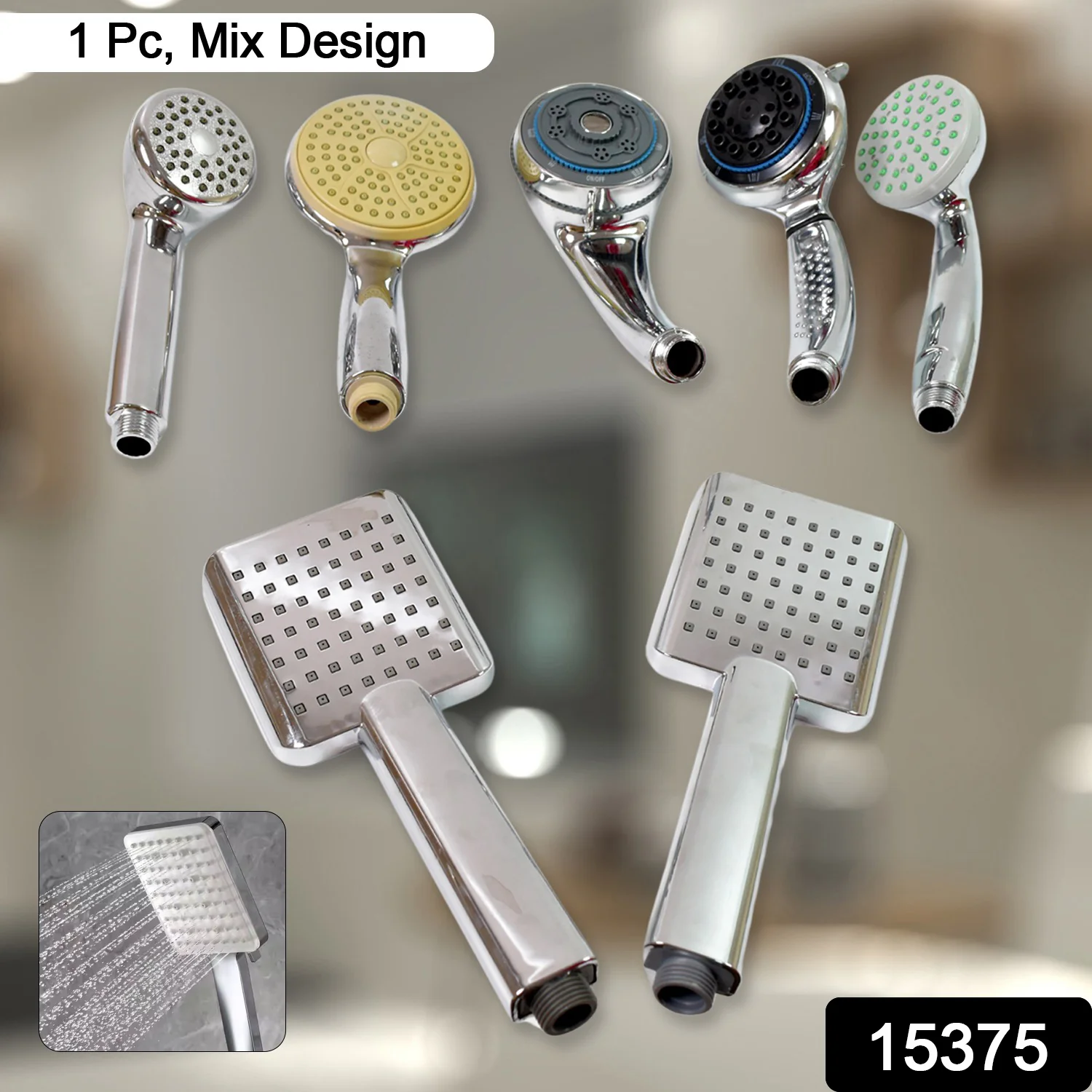 Plastic High Pressure Handheld Shower Head (1 Pc / Mix Design & Size) - Image 2
