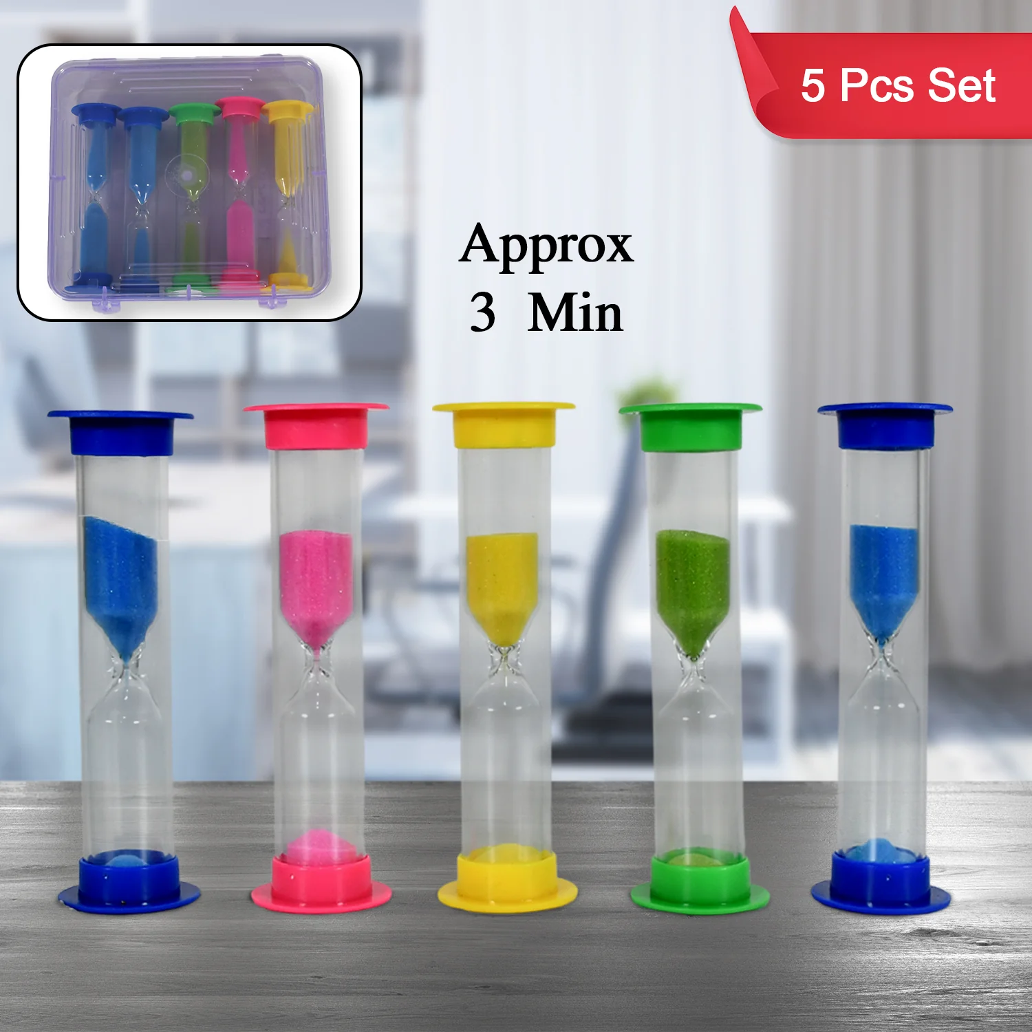 Plastic Hourglass Sand Timer Set – 3-Min Sand Clock for Kitchen, Office & Kids (5 Pc) - Image 3