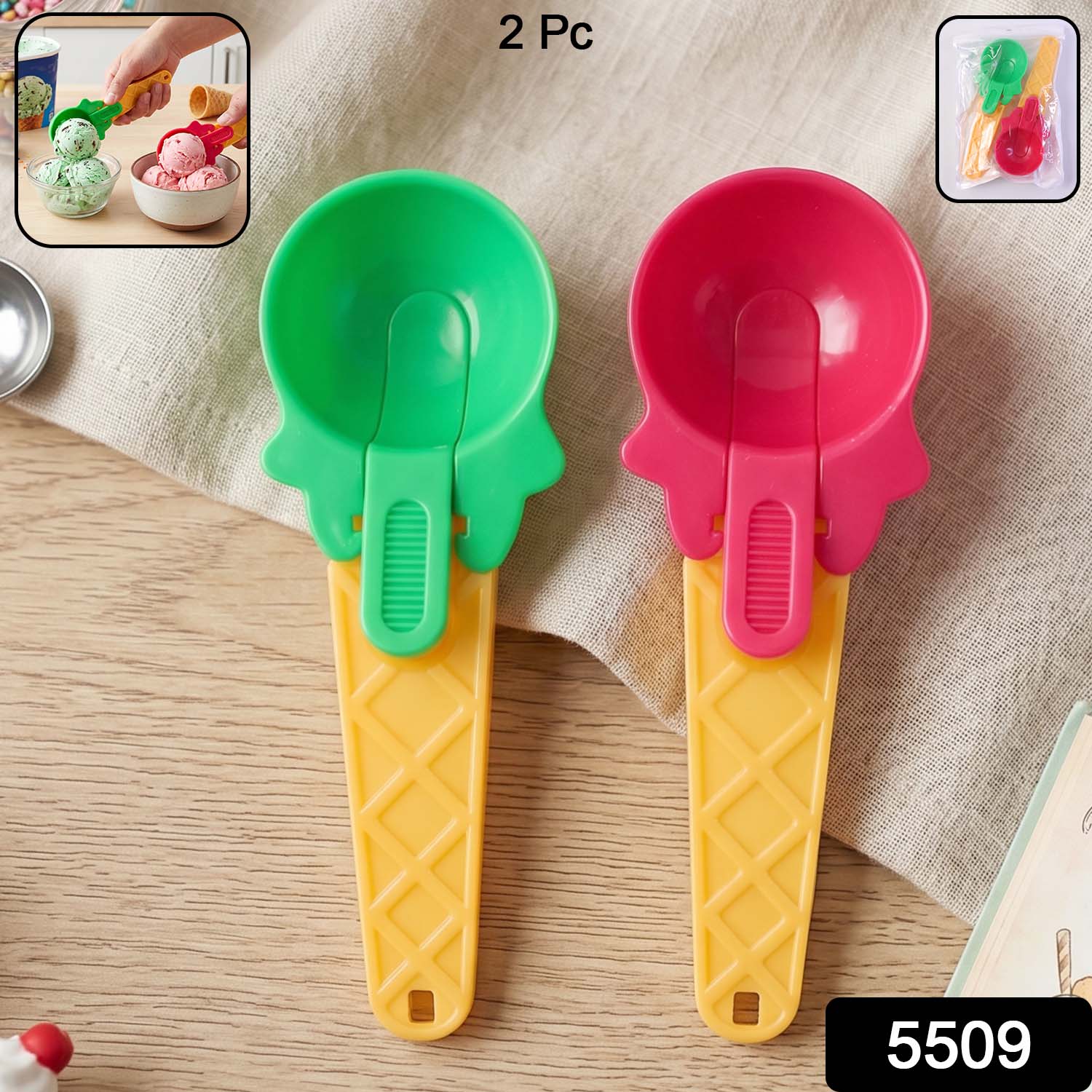 Plastic Premium Ice Cream Scoop Set – 2 Pcs - Image 2