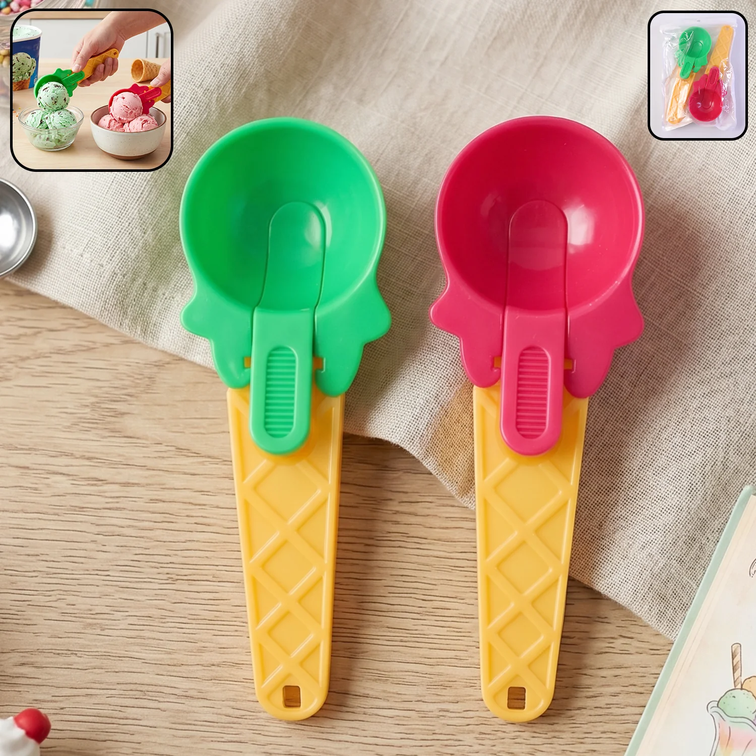 Plastic Premium Ice Cream Scoop Set – 2 Pcs - Image 3