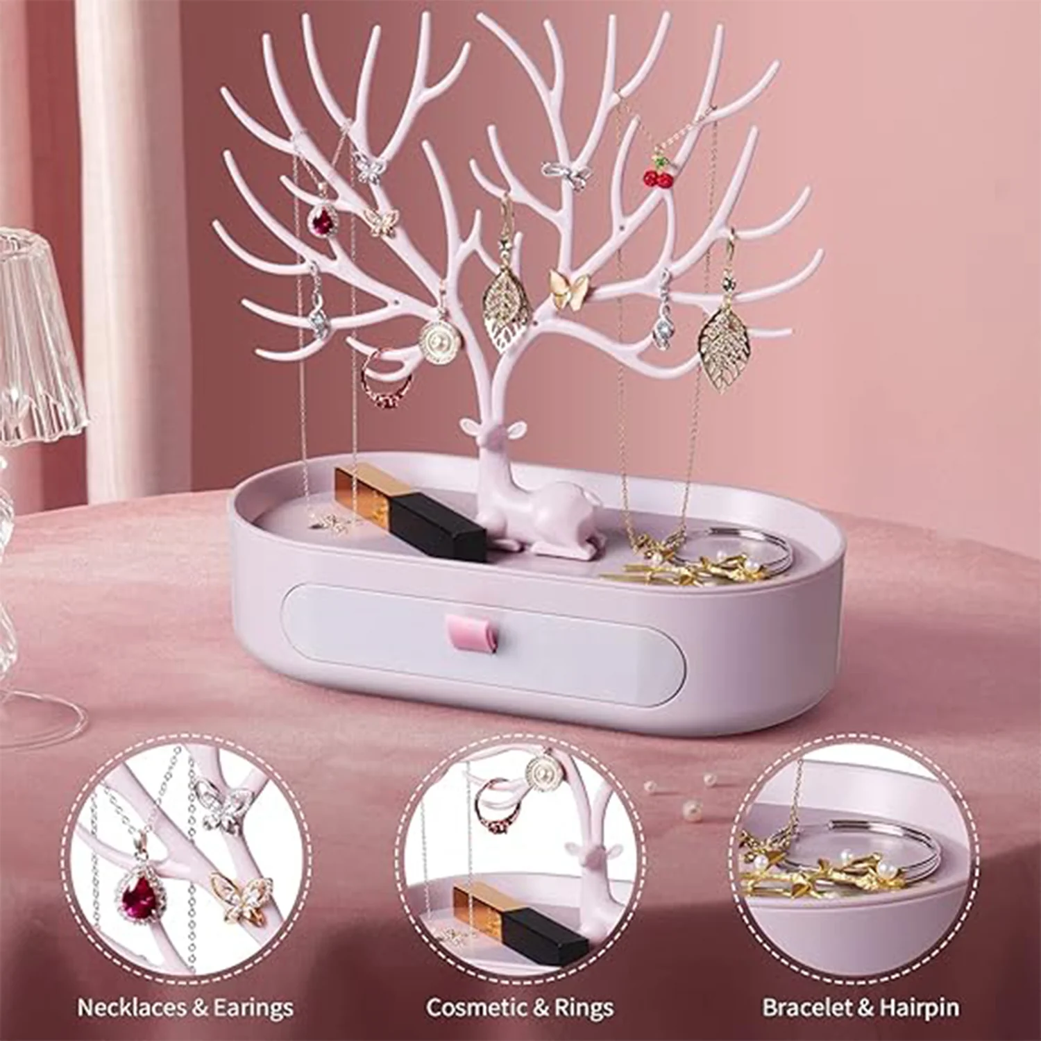 Plastic Jeweller Organizer Earring Holder and Necklace Rack With Drawer (1 Pc) - Image 6