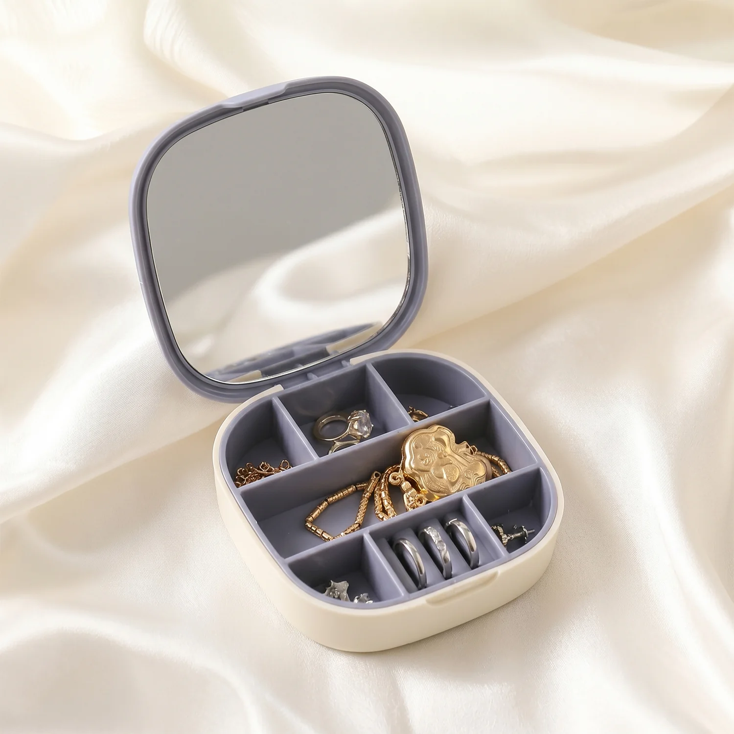 Plastic Jewelry Storage Box with Built-in Mirror (1 Pc) - Image 3