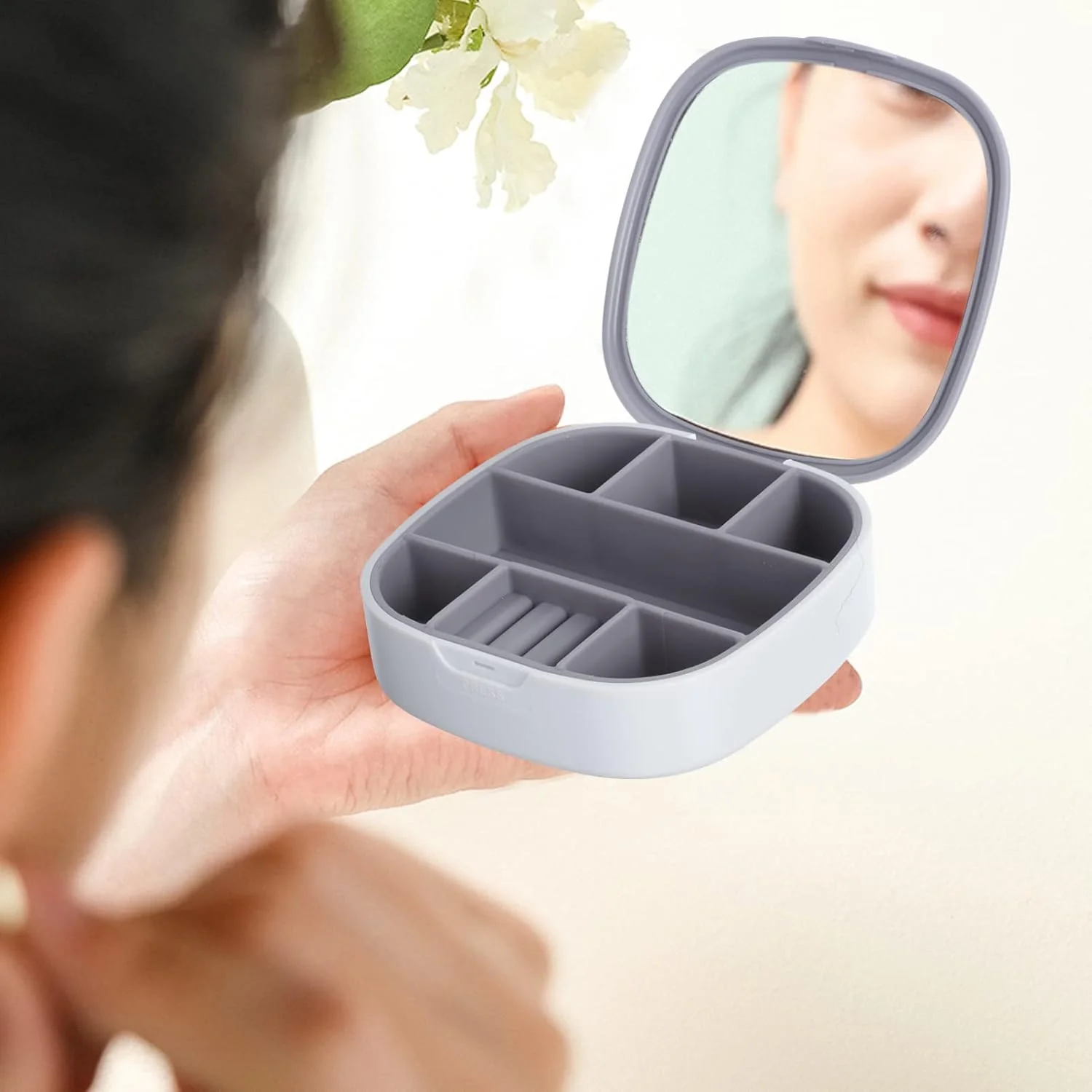 Plastic Jewelry Storage Box with Built-in Mirror (1 Pc) - Image 4